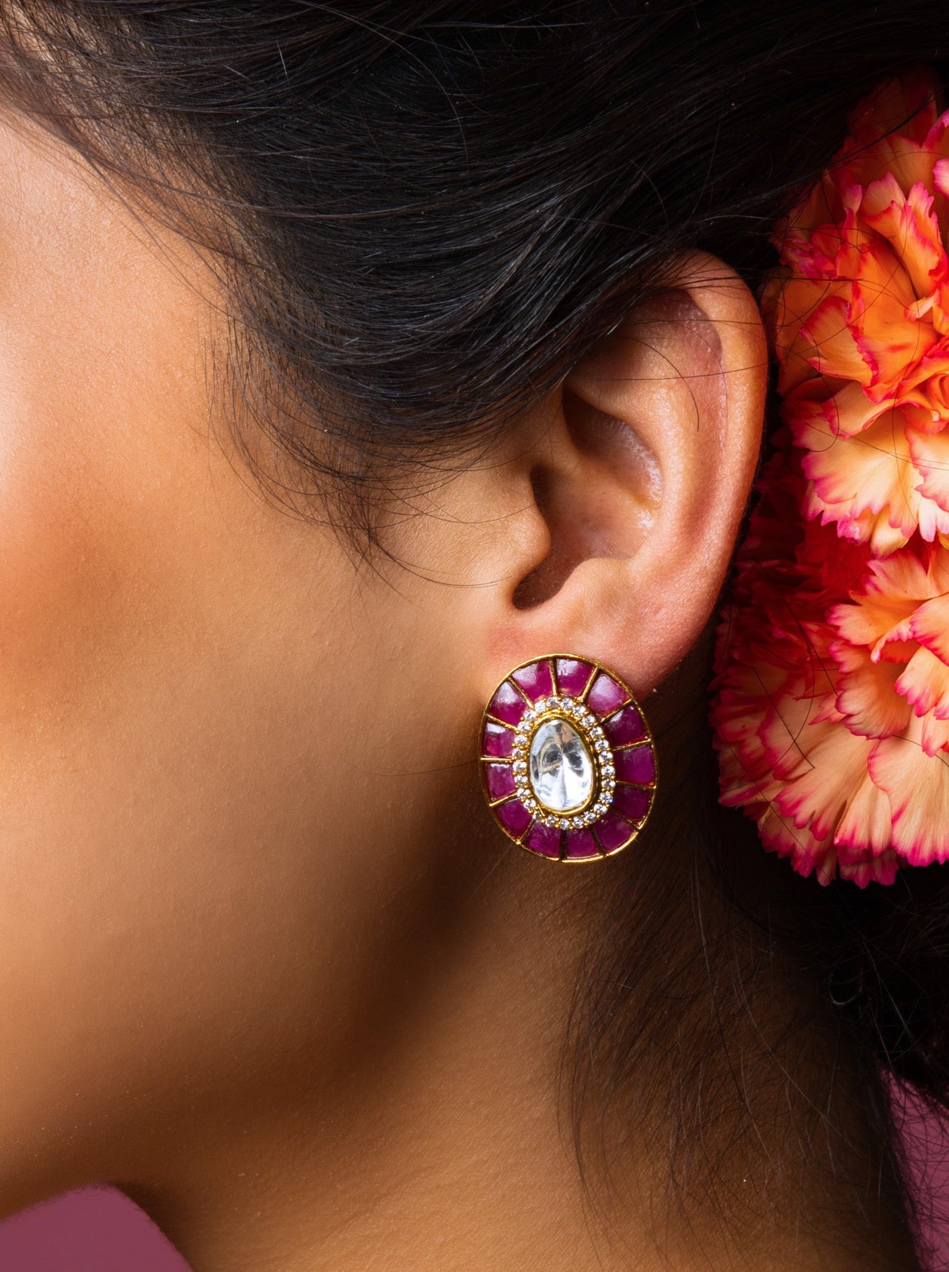 Crimson Red Kundan Elegance Collar - QUEENS JEWELS
