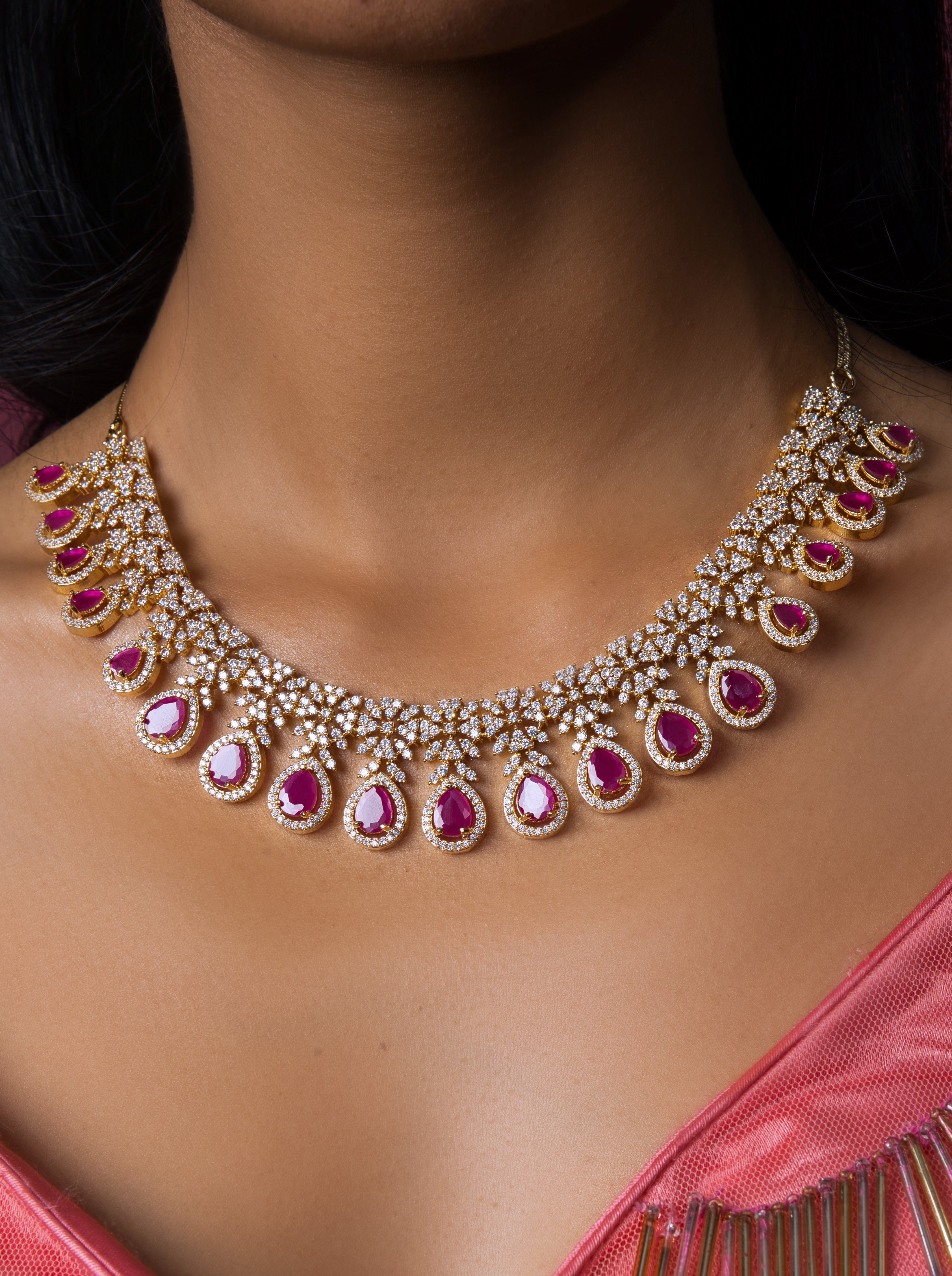 Crimson Radiance American Diamond  Collection - QUEENS JEWELS