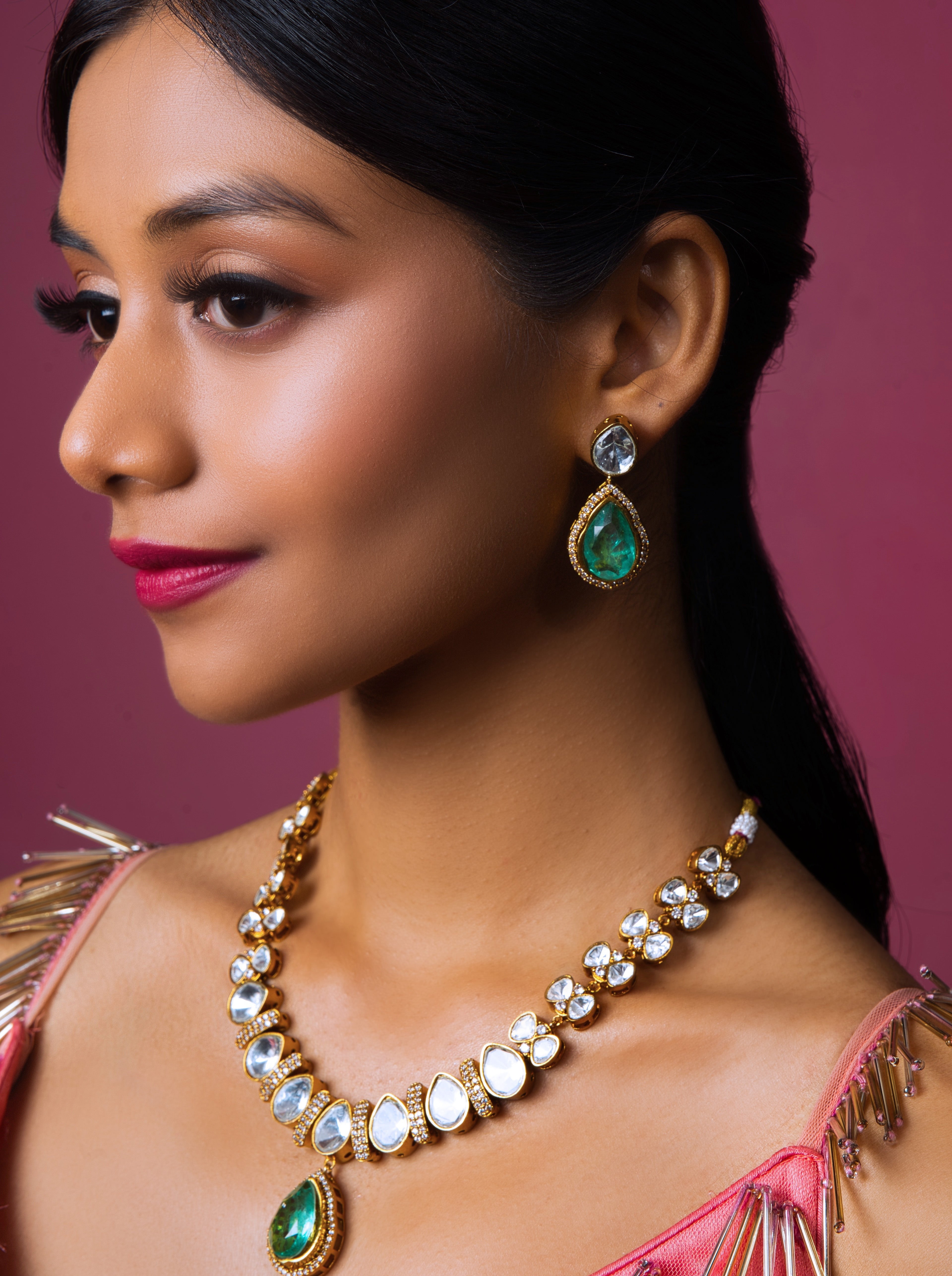 Verdant Majesty Kundan Jewelry Set - QUEENS JEWELS