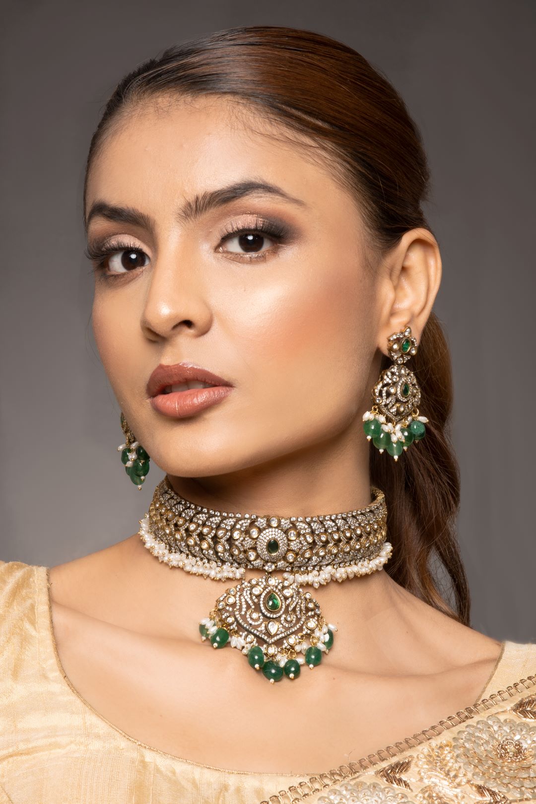 Green Scarlet Victorian Style Choker Set with Earrings - QUEENS JEWELS