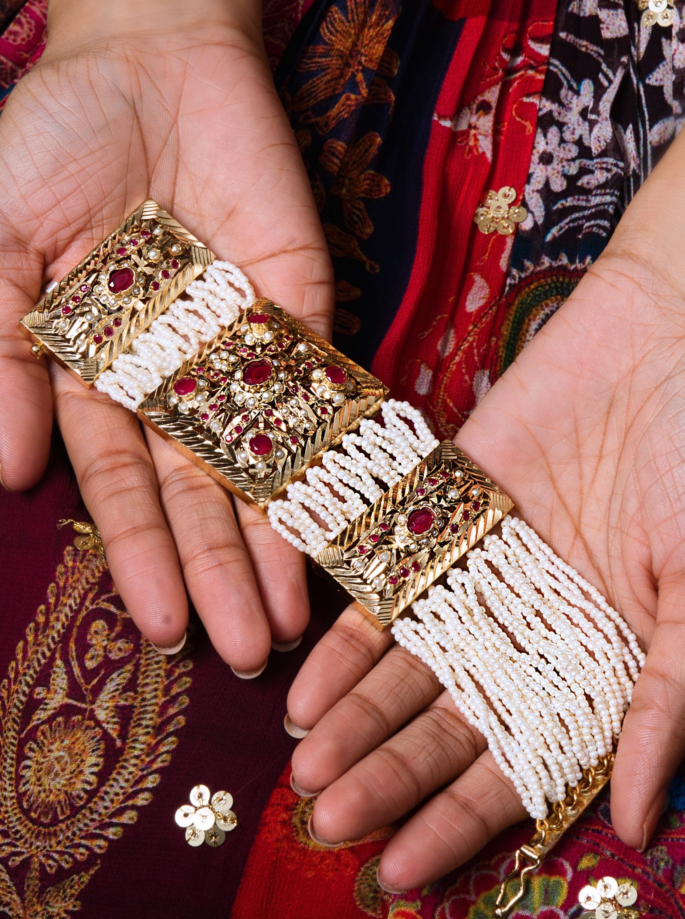Crimson Red Royal Jadau Dasti - QUEENS JEWELS