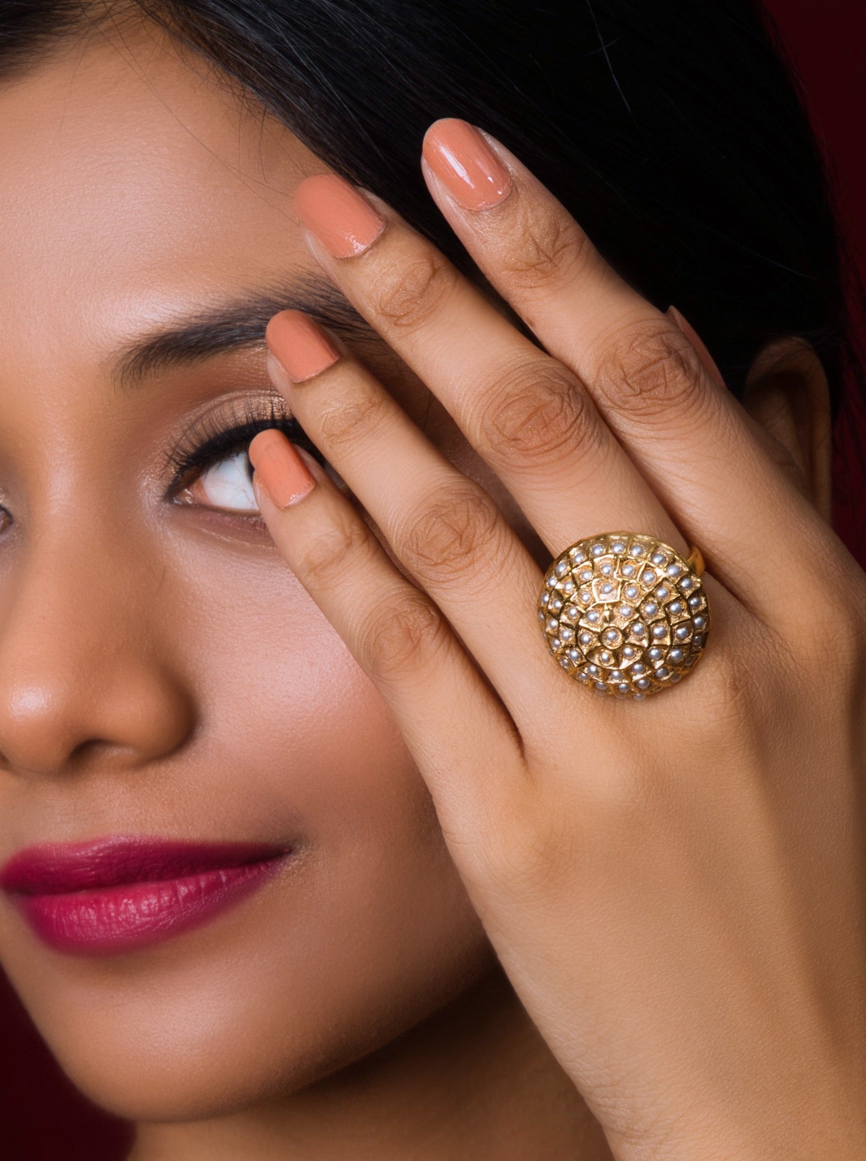 Gilded Majesty Adjustable Pearl Ring - QUEENS JEWELS