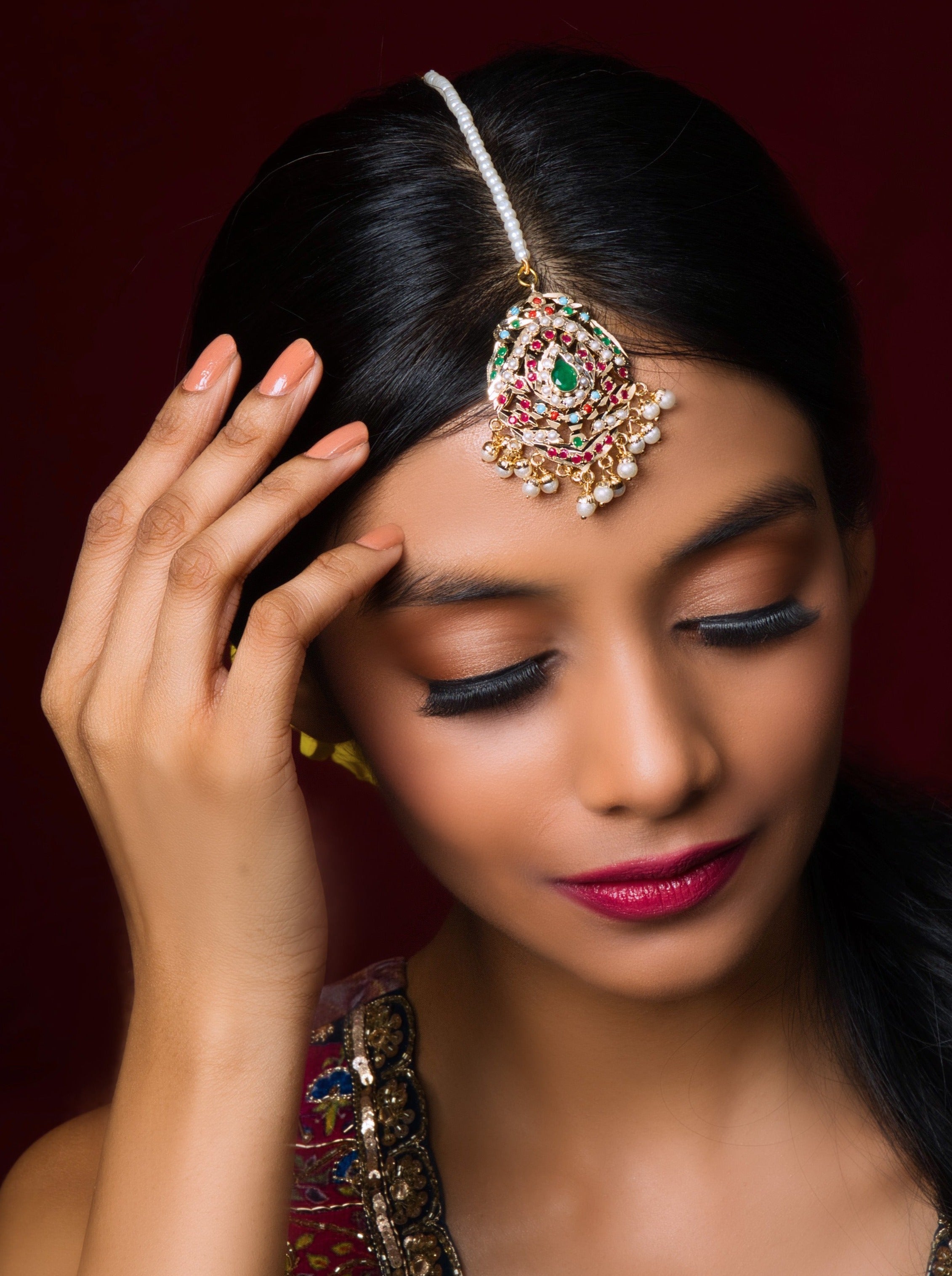 Opulent Katli Navratan Jadau Maangtikka - QUEENS JEWELS