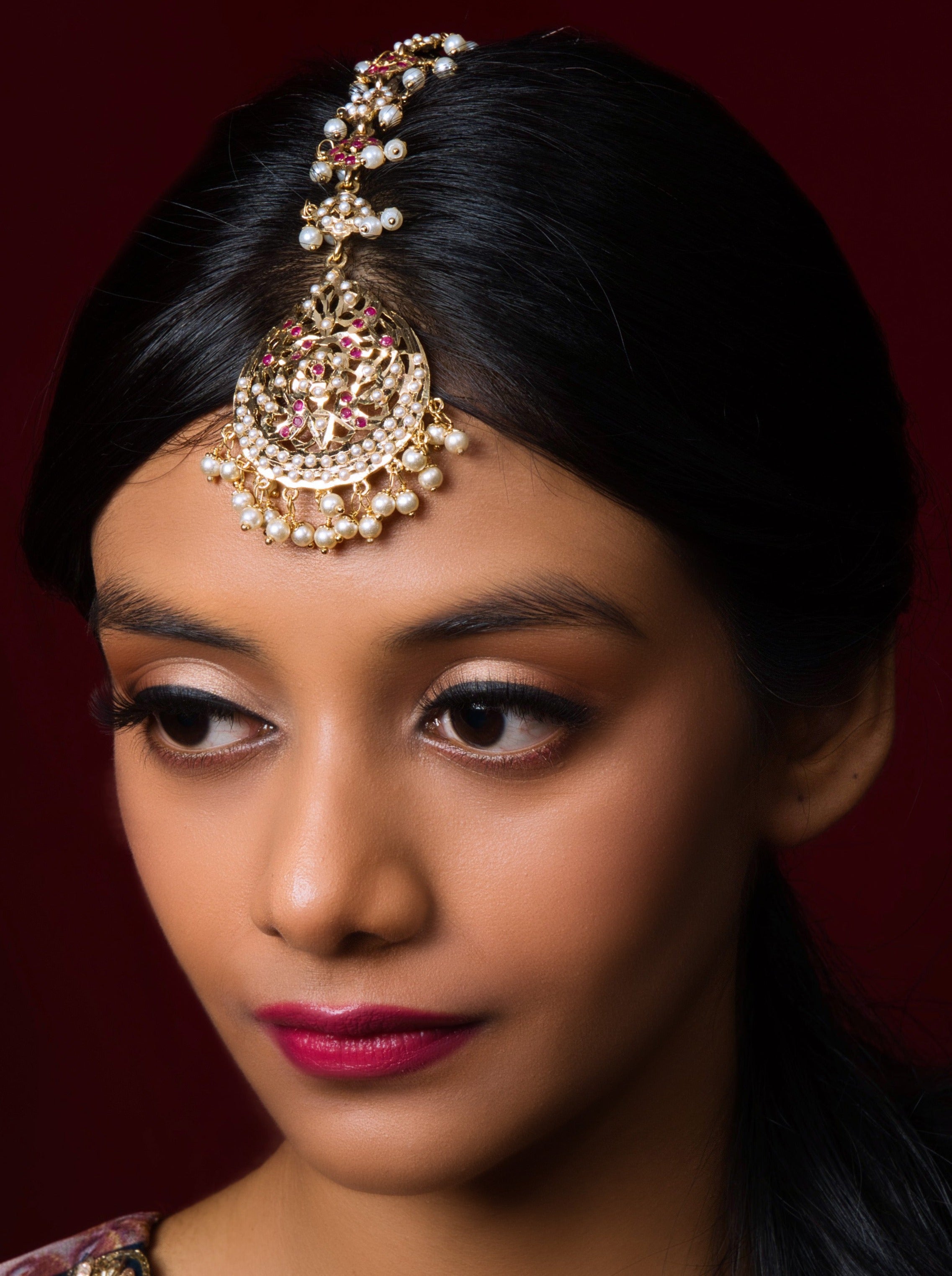 Royal Ruby Red Jadau Maangtikka - QUEENS JEWELS
