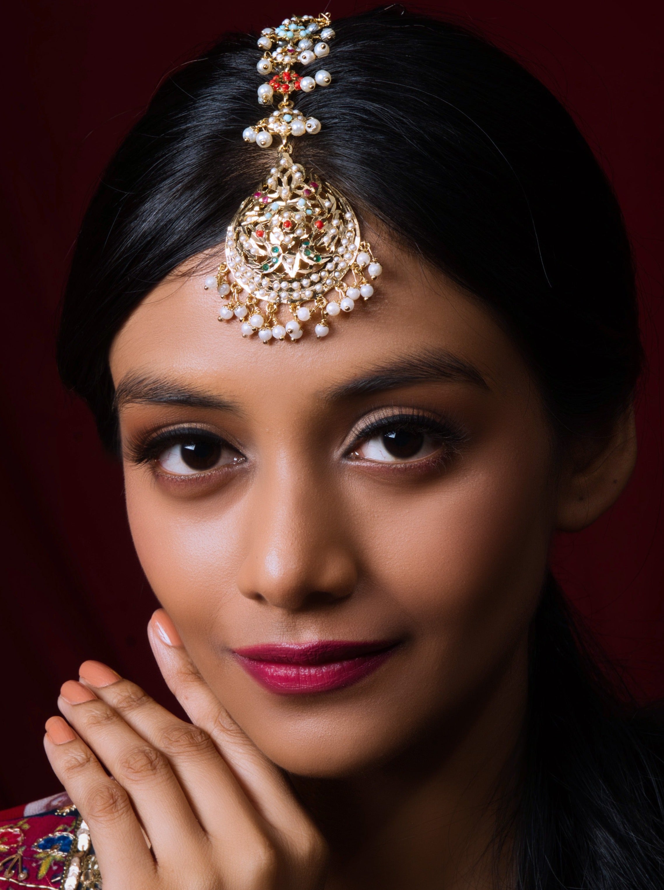 Royal Navratan Round Jadau Maangtikka - QUEENS JEWELS