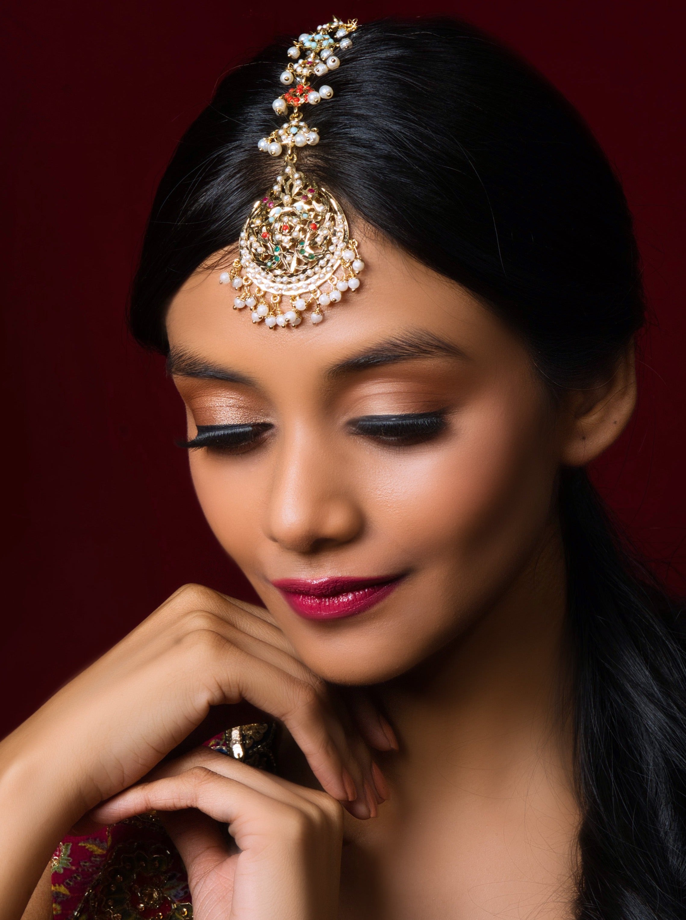 Royal Navratan Round Jadau Maangtikka - QUEENS JEWELS