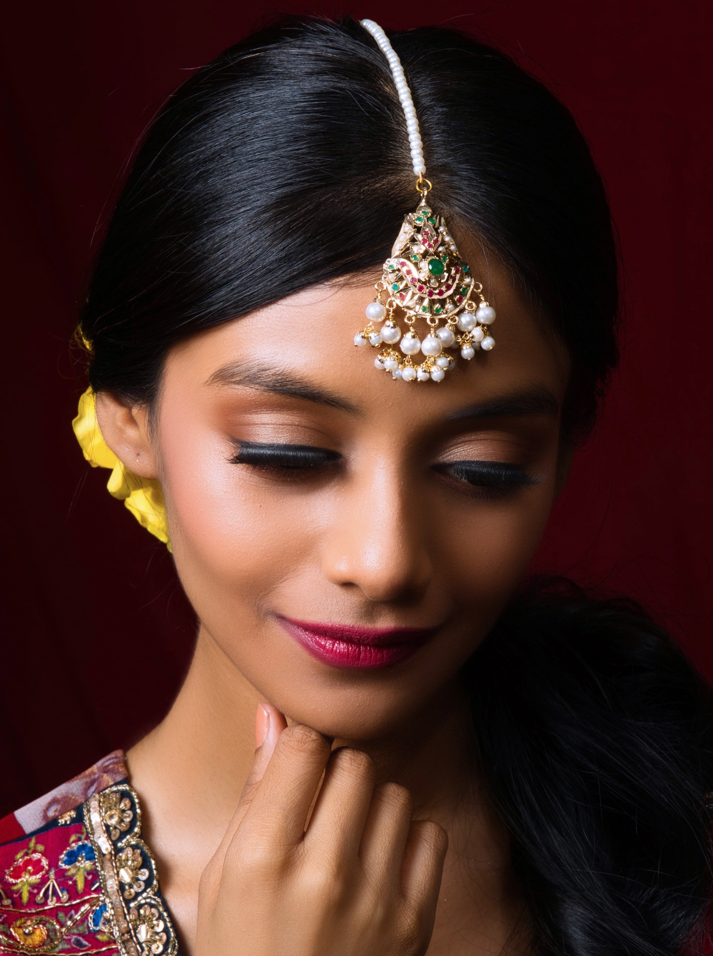 Opulent Multicolored Pearl Jadau Maangtikka - QUEENS JEWELS