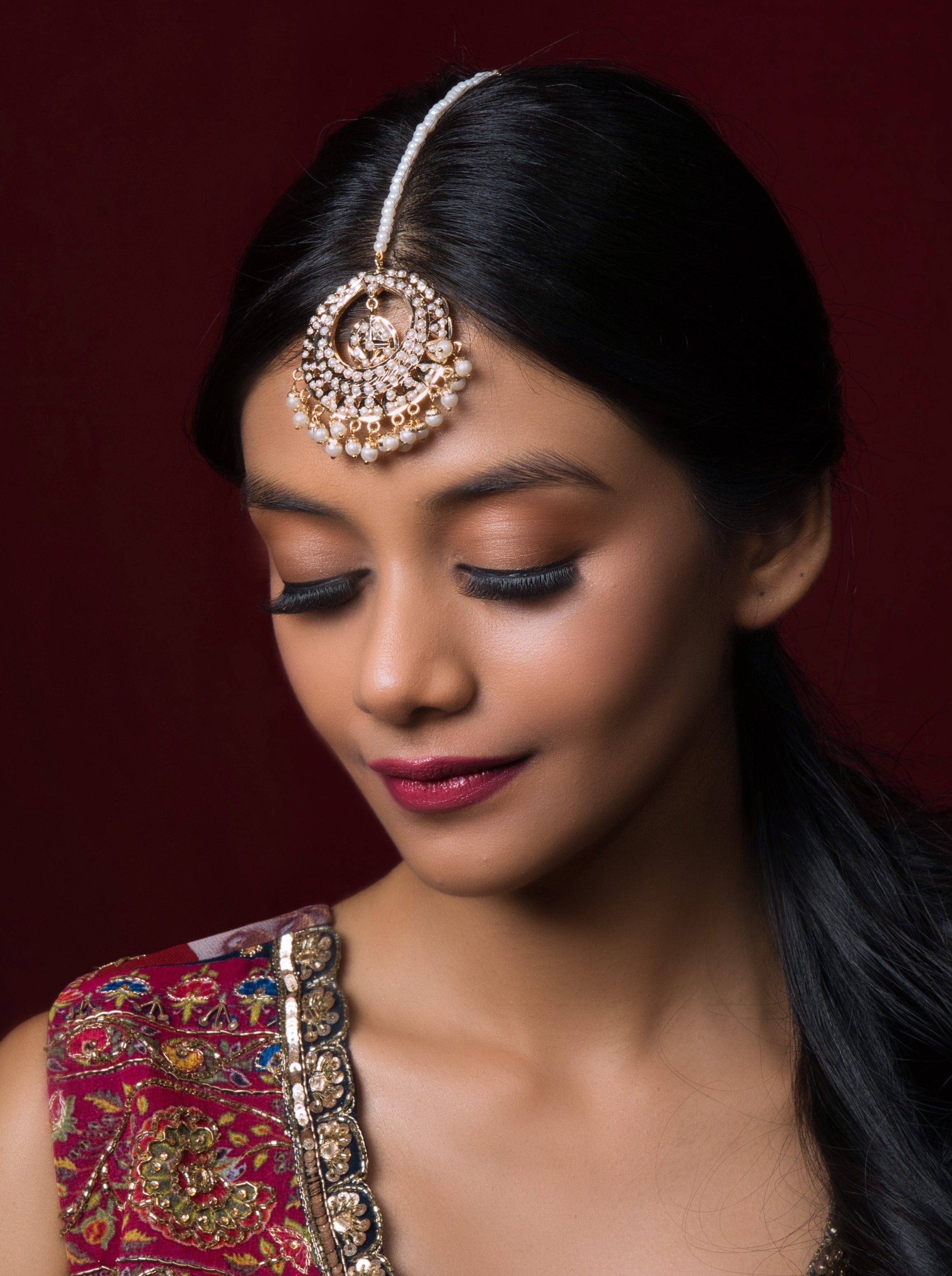 Pearl White Round Maangtikka - QUEENS JEWELS