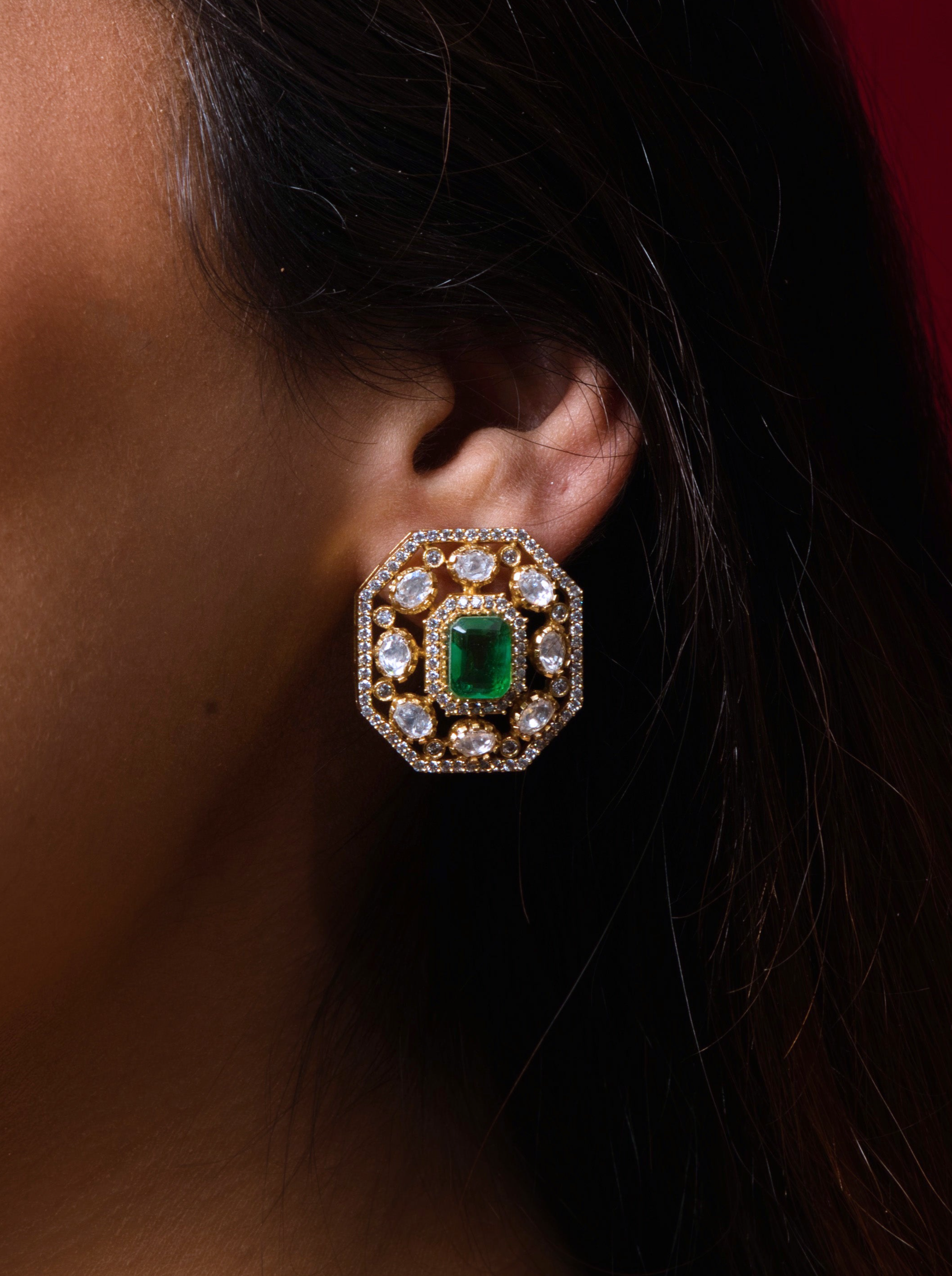 Emerald Green Choker Set with Earrings - QUEENS JEWELS
