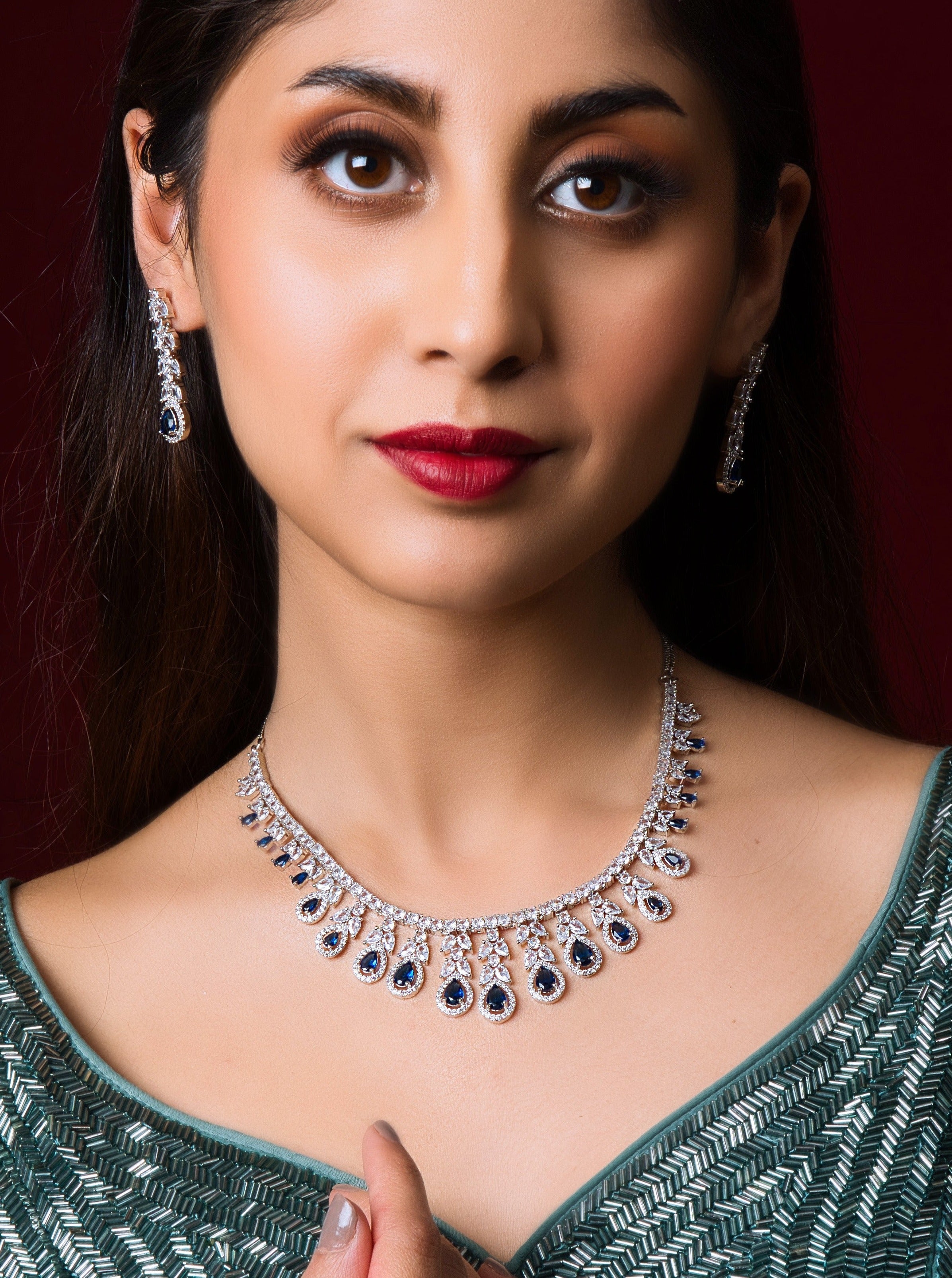 Stunning Blue American Diamond Set - QUEENS JEWELS