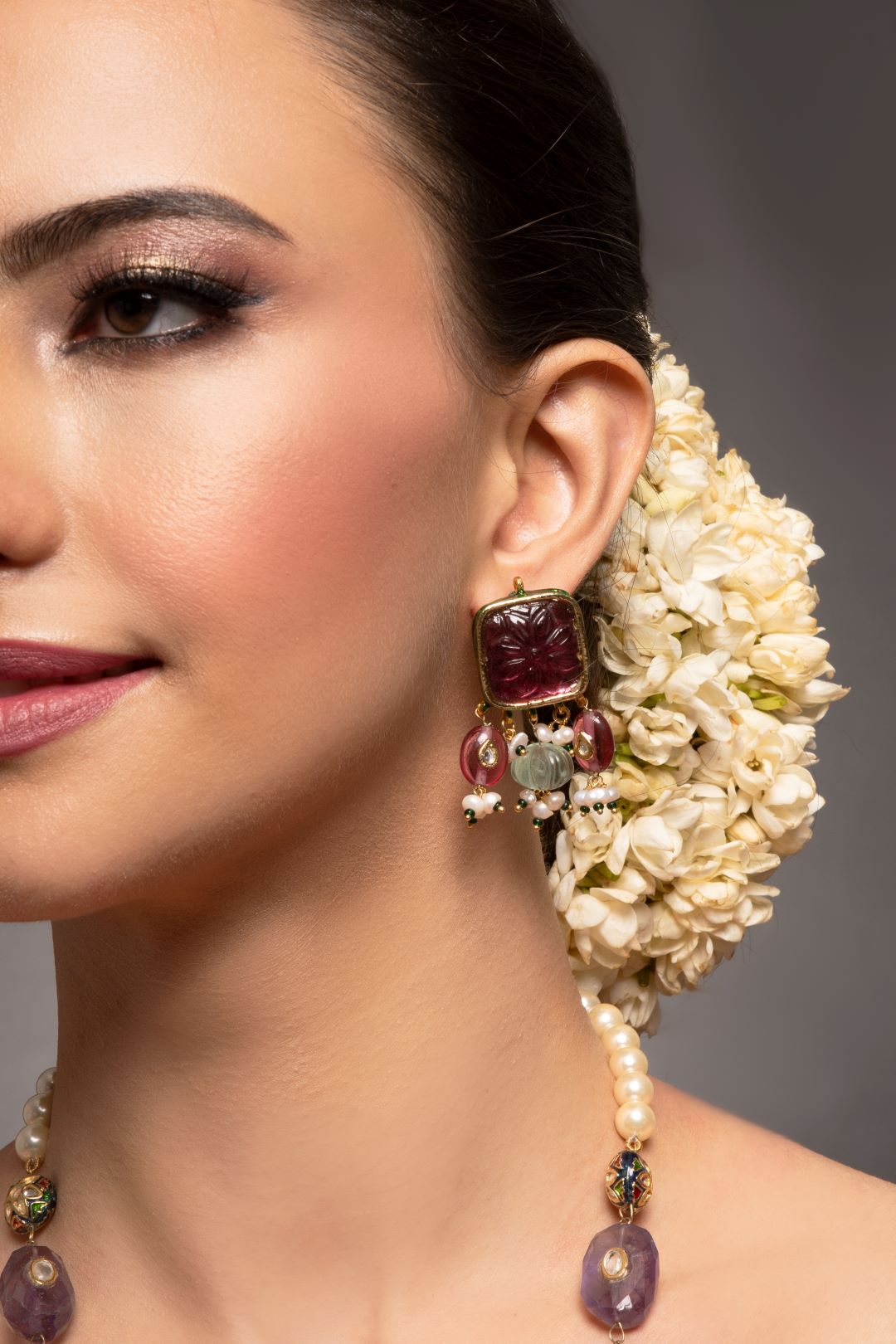 Advita Navratan Long Kundan Necklace Set with Earrings - QUEENS JEWELS
