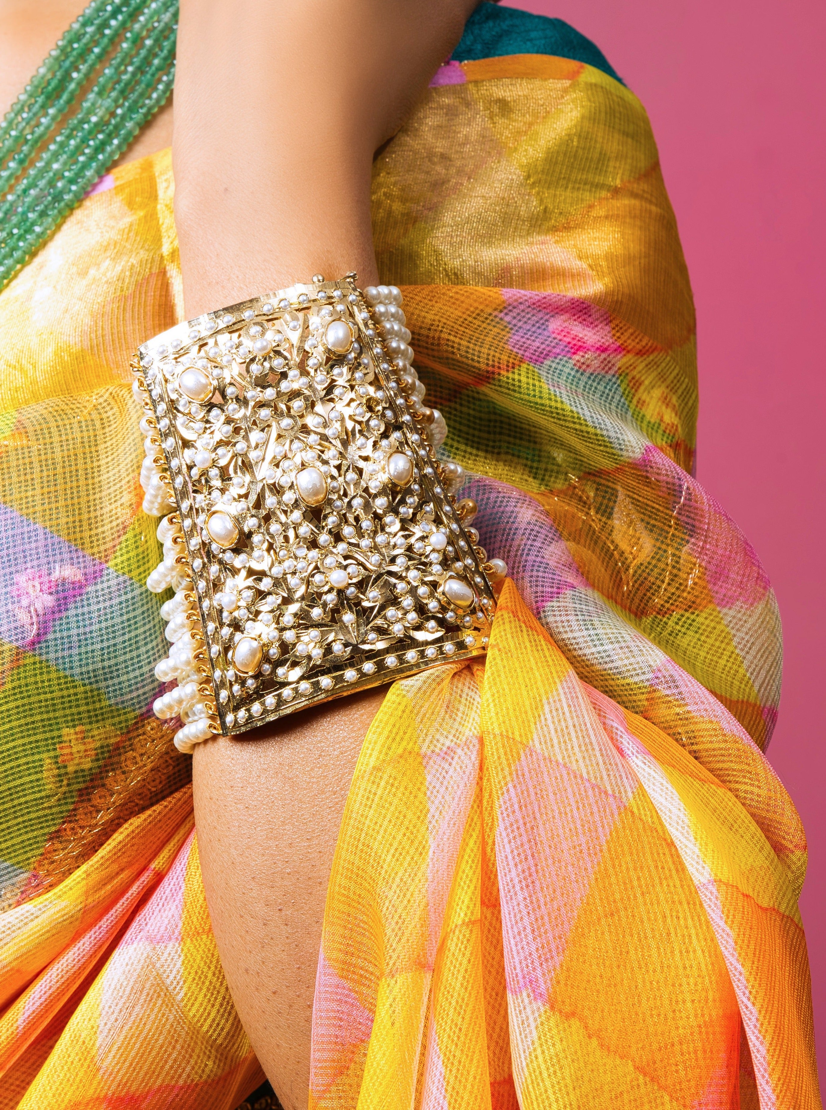 Regal Bridal White Jadau Hand Jewellery