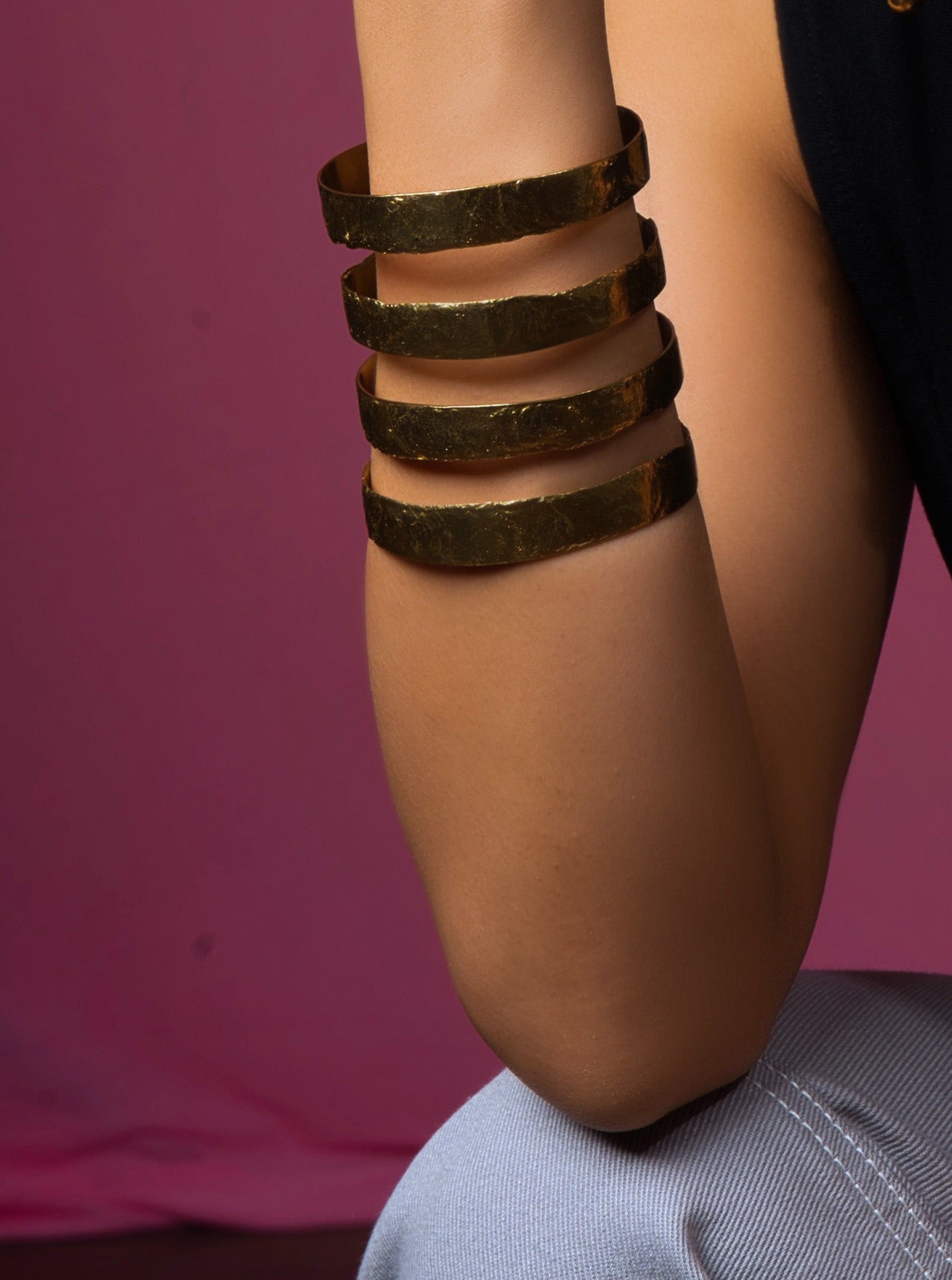 Gold Plated Broad Cuff - Adjustable - QUEENS JEWELS