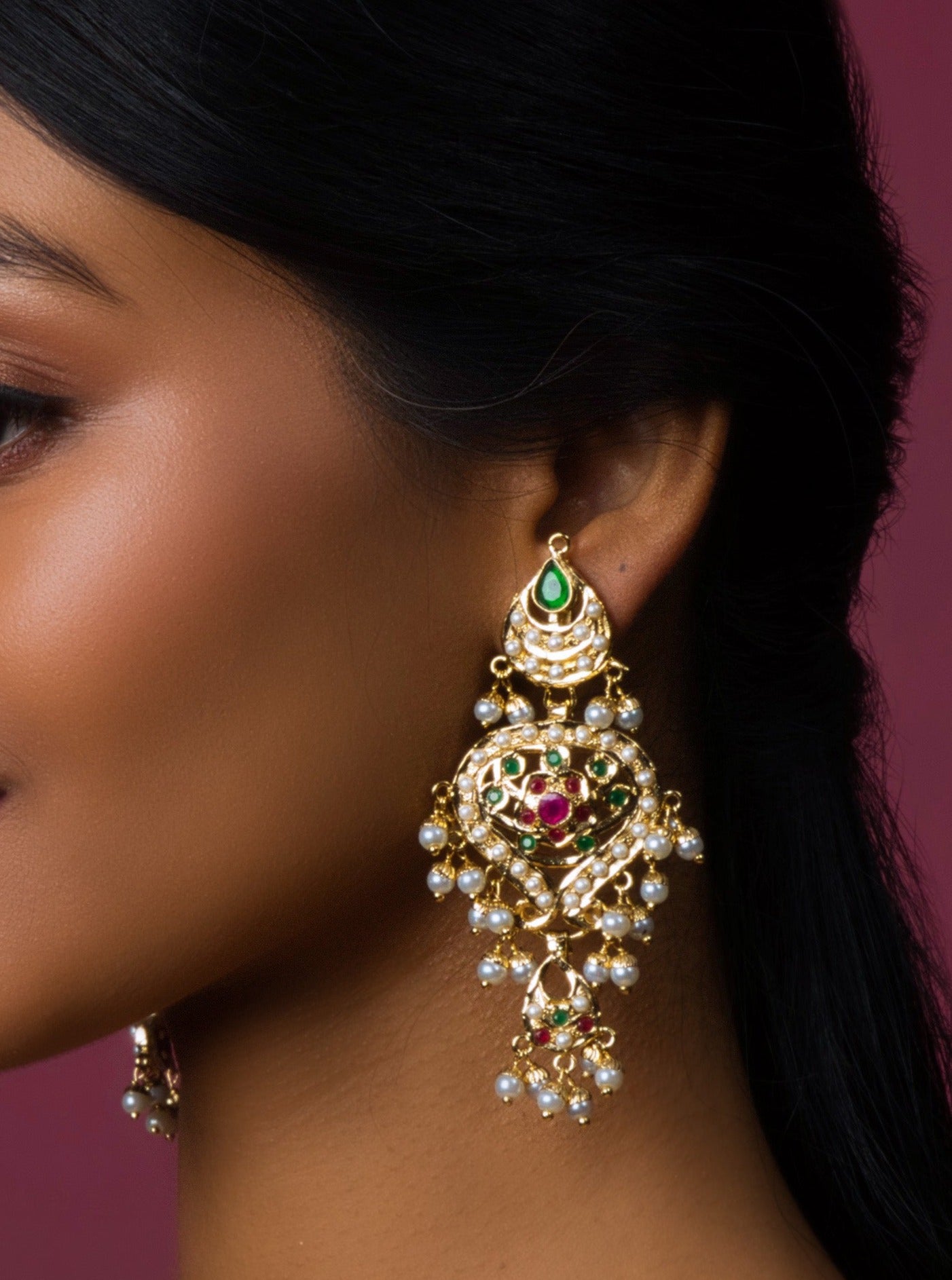 Aahana Jadau Chaandbali Earrings - Multi Color - QUEENS JEWELS