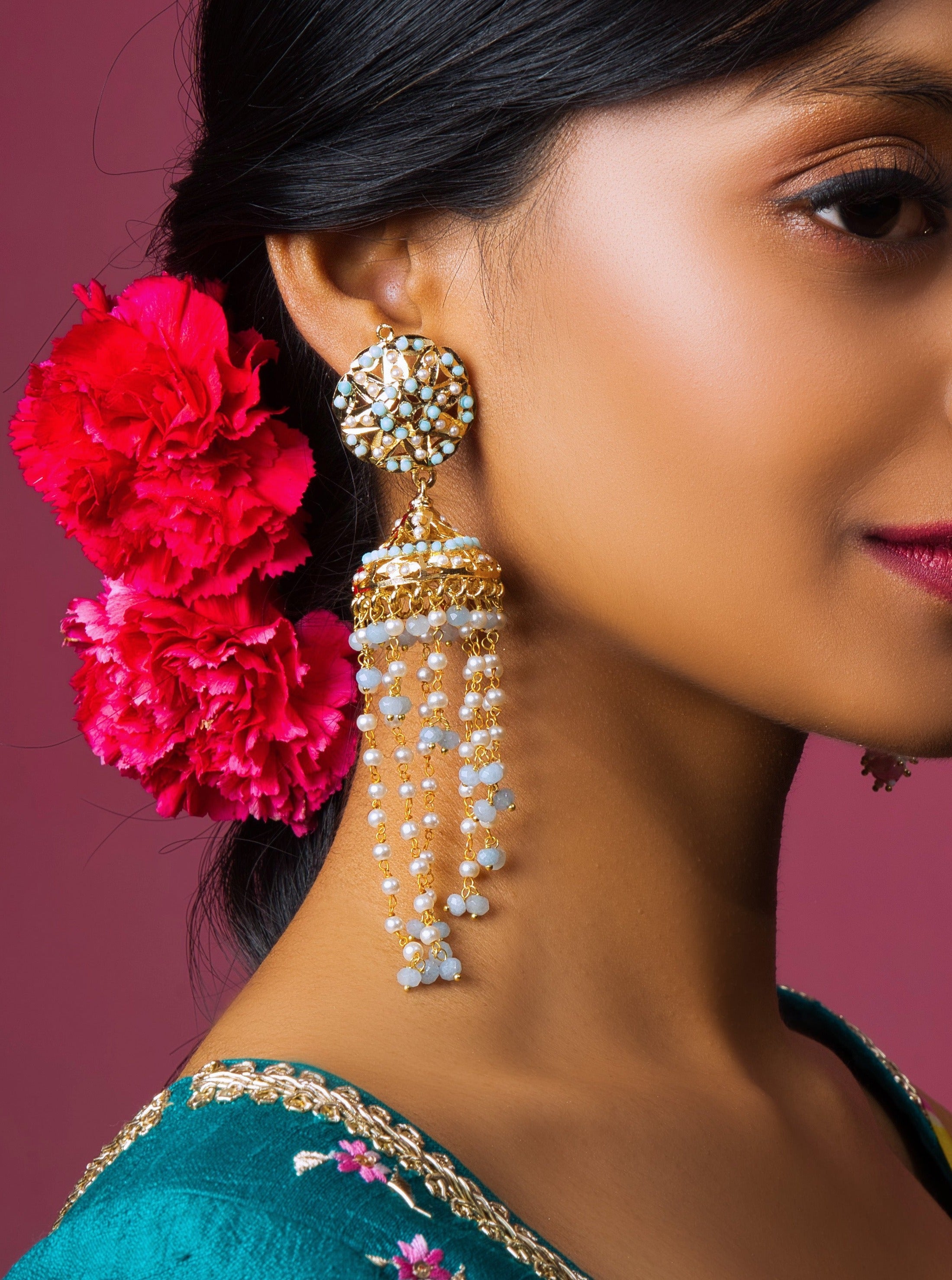 Feroza Jadau Jhumka Earrings - QUEENS JEWELS