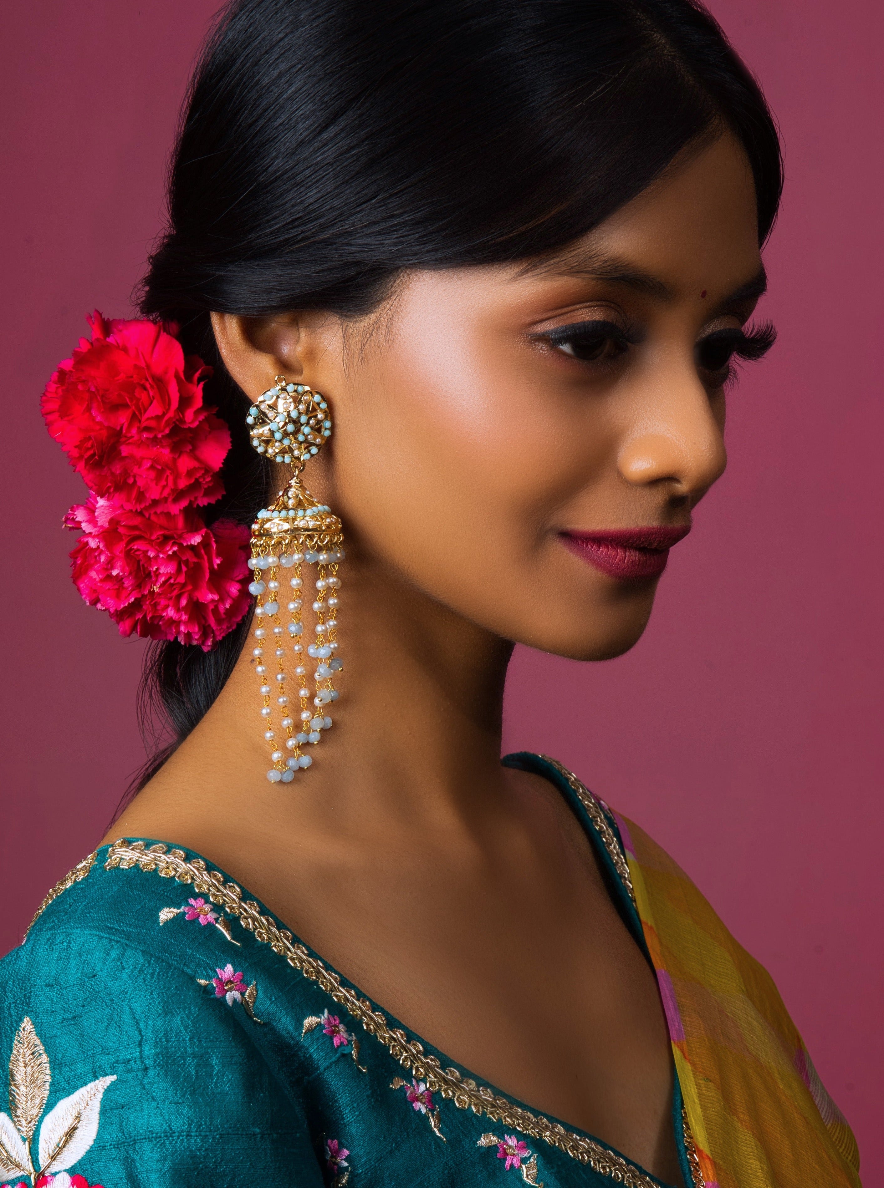 Feroza Jadau Jhumka Earrings - QUEENS JEWELS