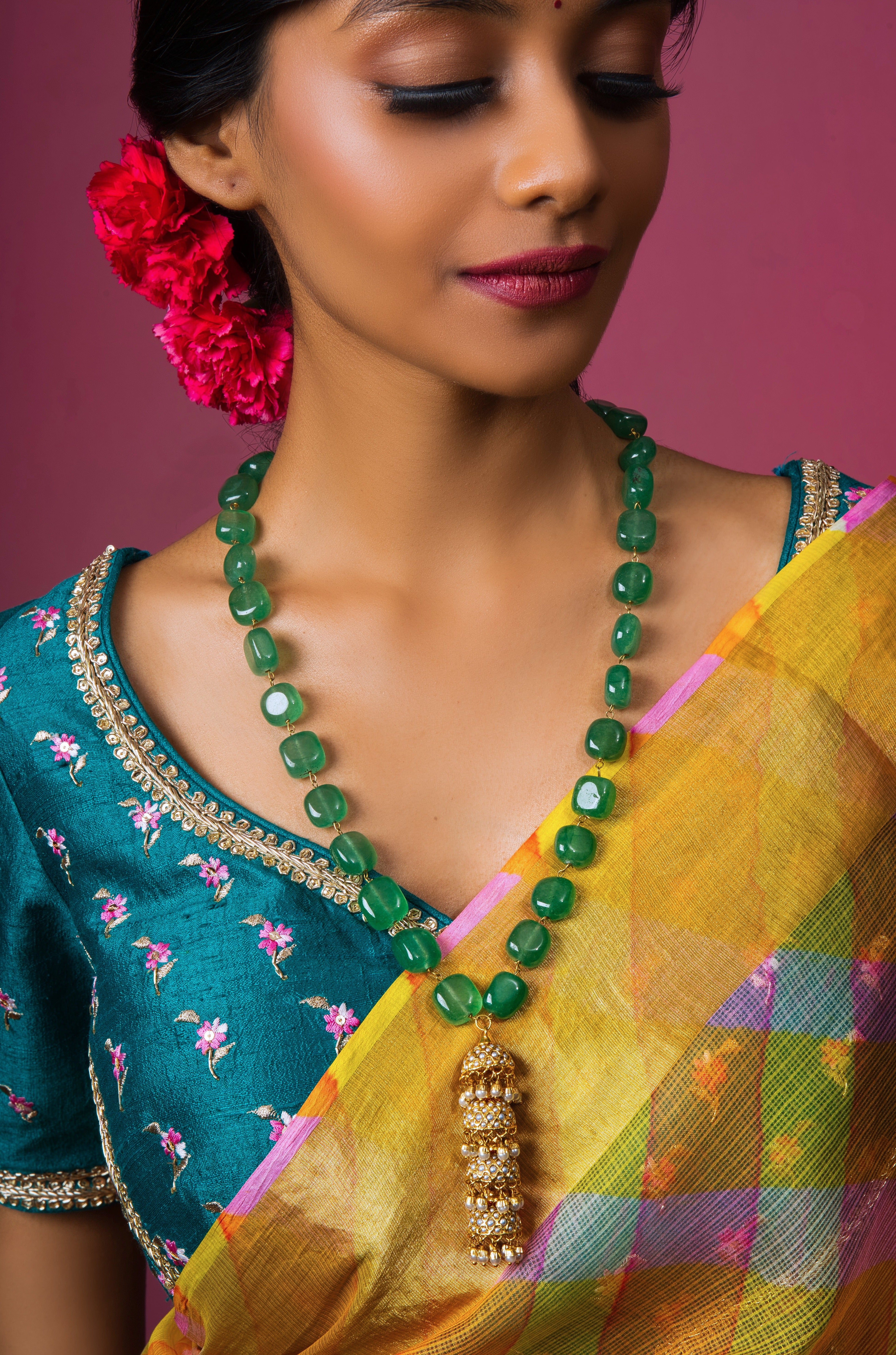 Mint Green Mala Sona Moti Jhumka Pendant - QUEENS JEWELS