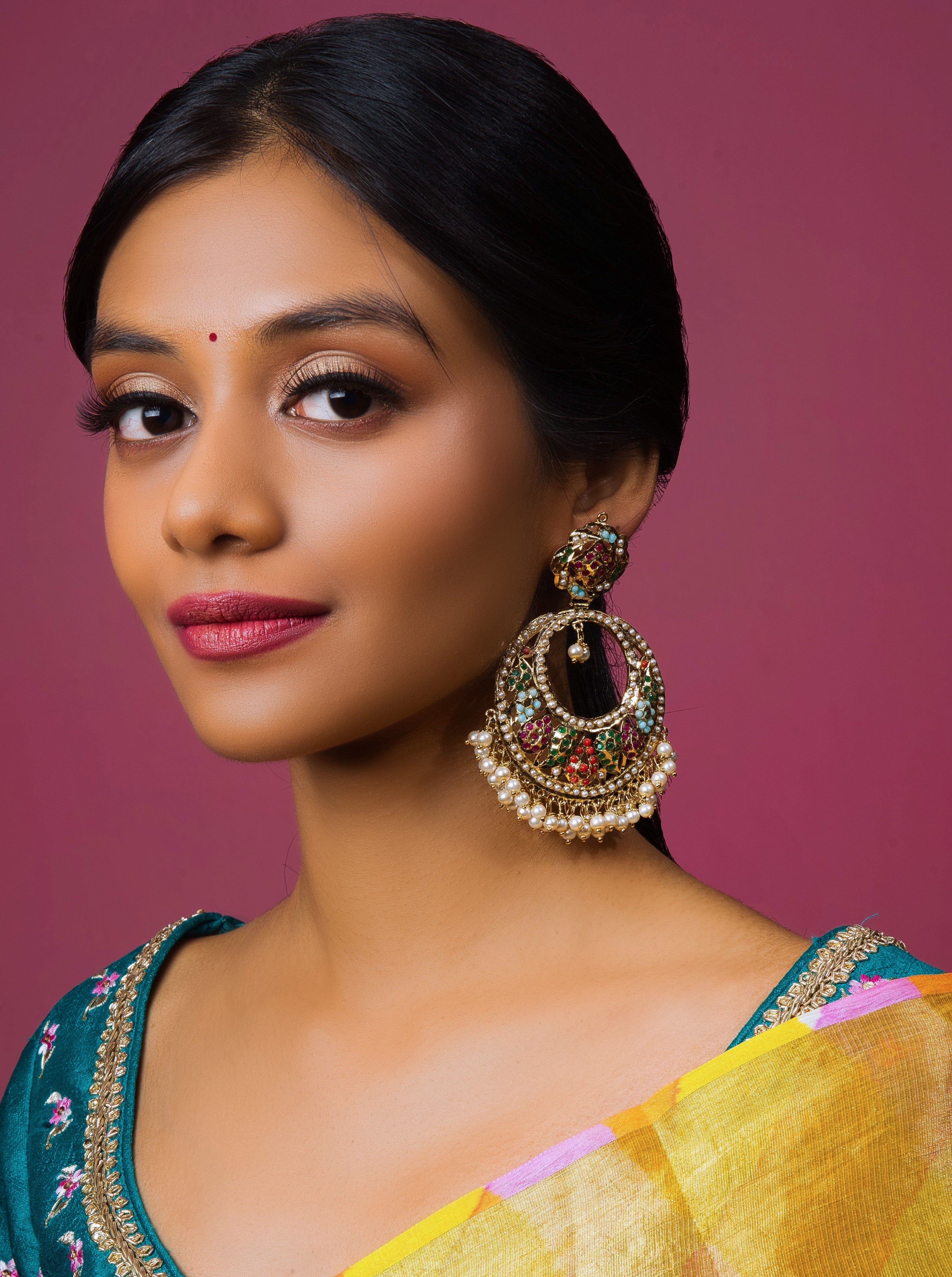 Roohi Jadau Chaandbali - Navratan - QUEENS JEWELS