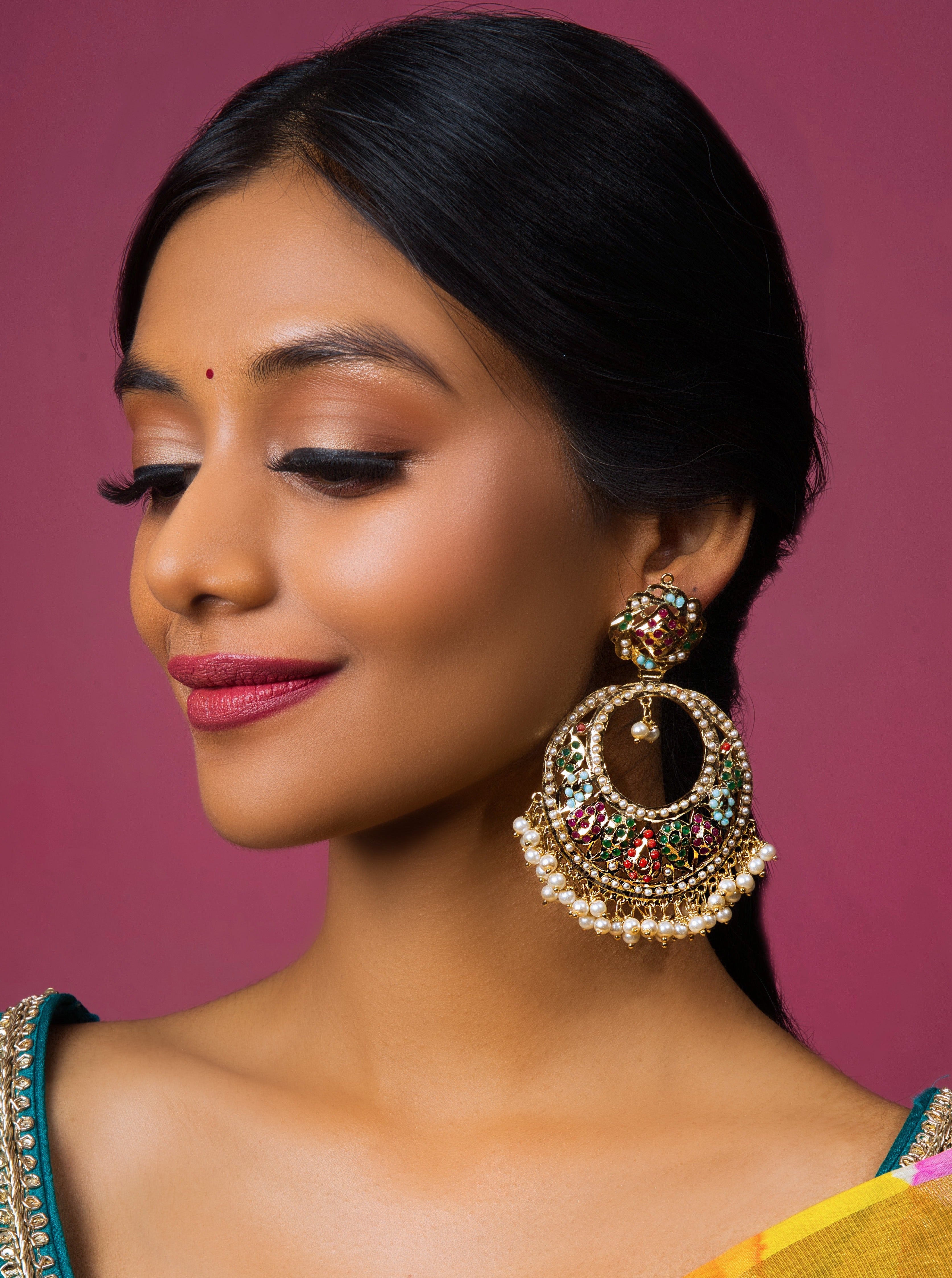 Roohi Jadau Chaandbali - Navratan - QUEENS JEWELS