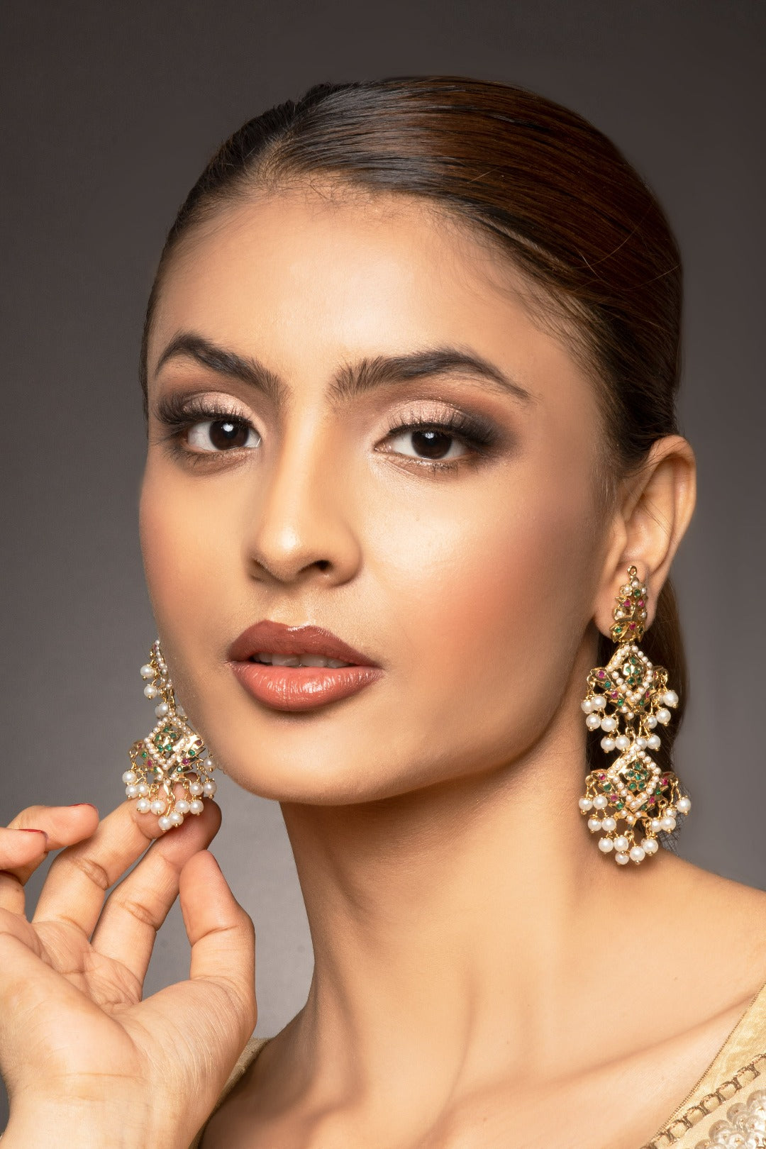 Inara Jadau Chandbaali Earrings - Multicolor - QUEENS JEWELS