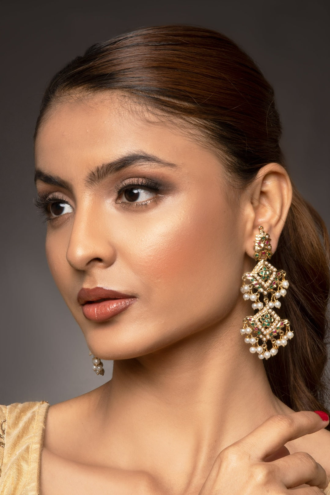 Inara Jadau Chandbaali Earrings - Multicolor - QUEENS JEWELS