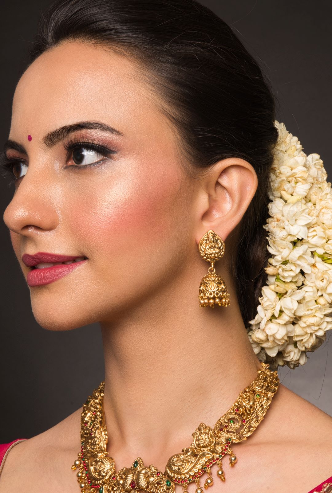 Meher Lakshmi Motif Temple Necklace Set with Earrings - QUEENS JEWELS