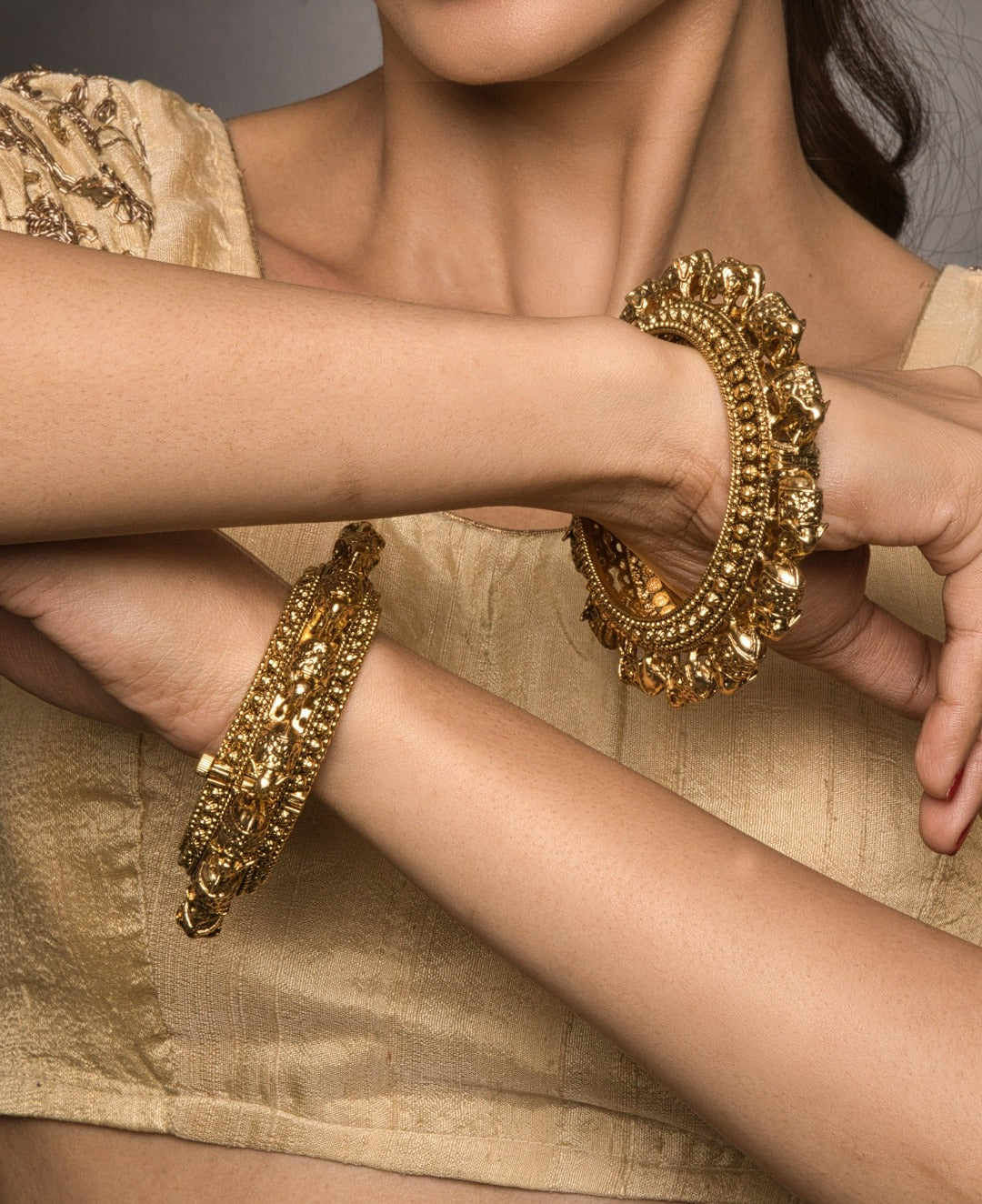 Anagha 3D Elephant Motif Temple Openable Bangle Pair - QUEENS JEWELS