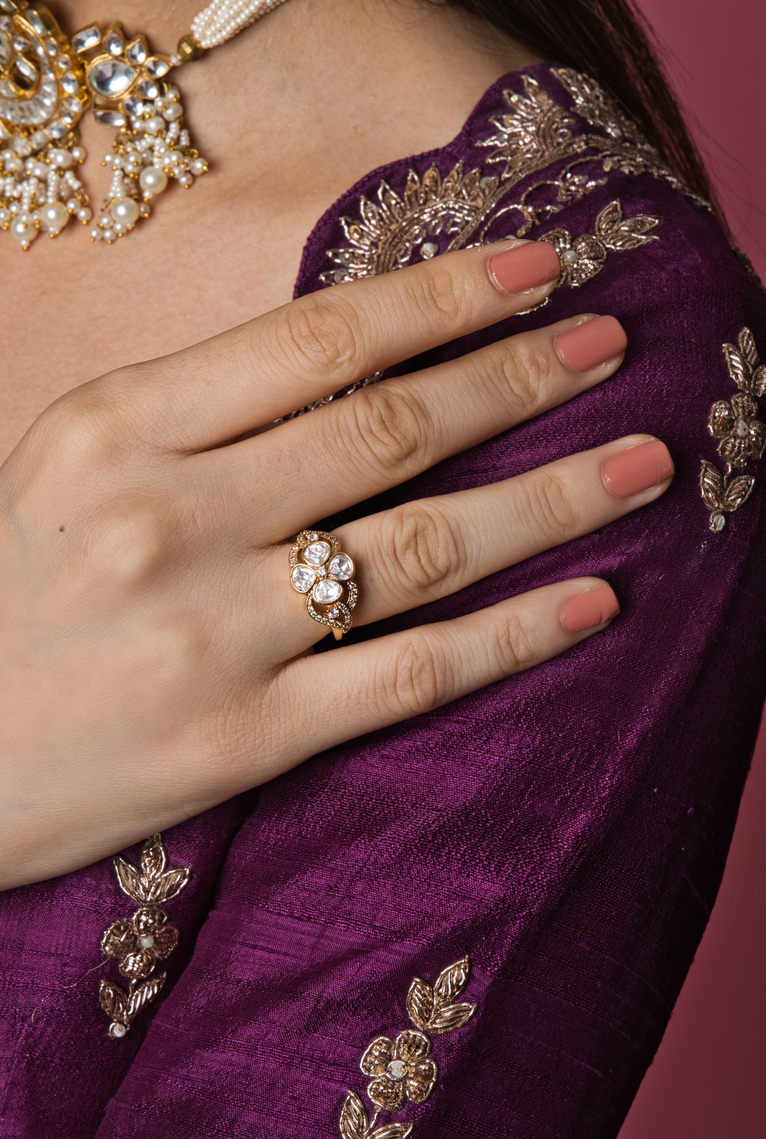 Nayaab Kundan Band - Adjustable Ring - QUEENS JEWELS