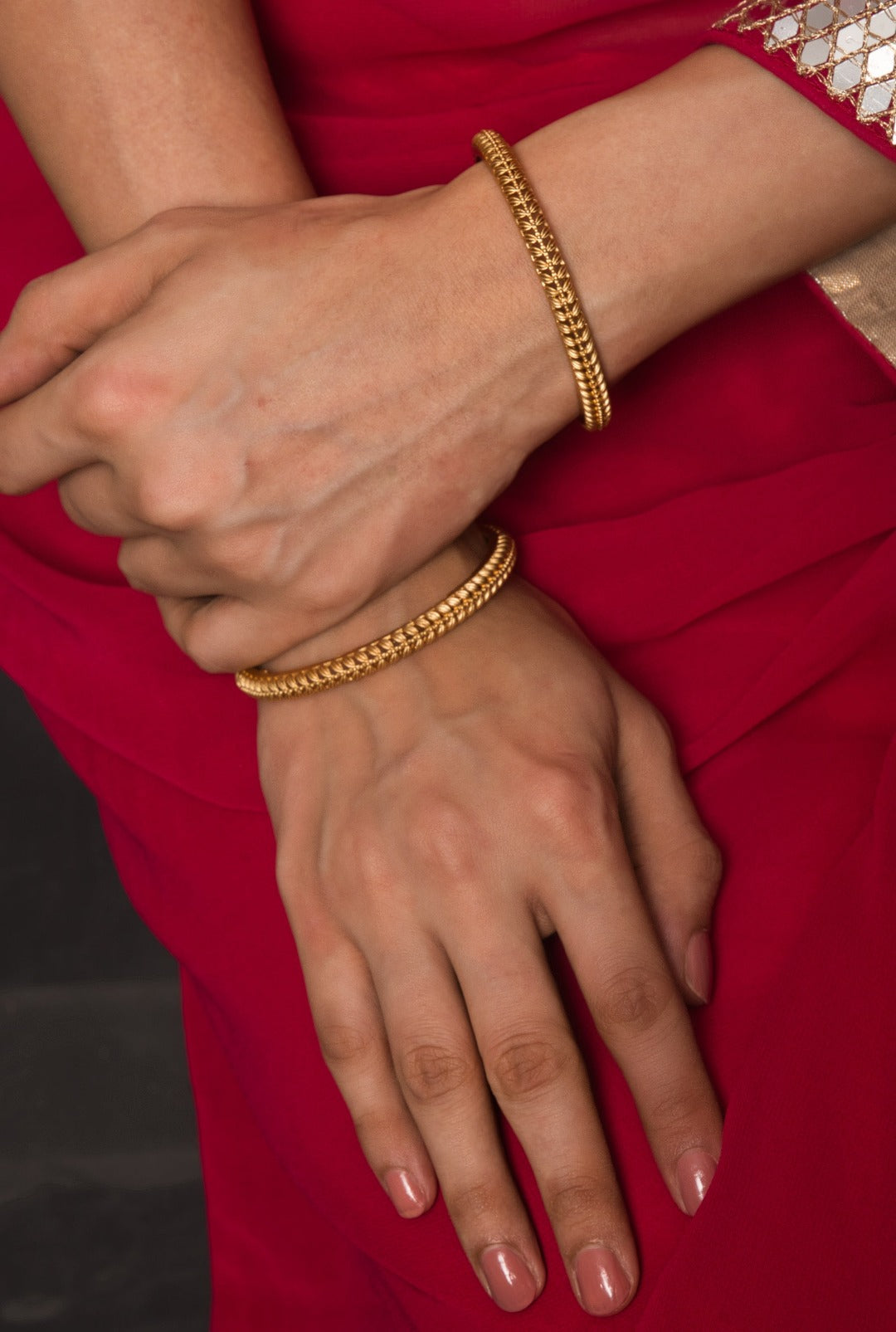 Anvi  Sleek Temple Bangle Pair - QUEENS JEWELS