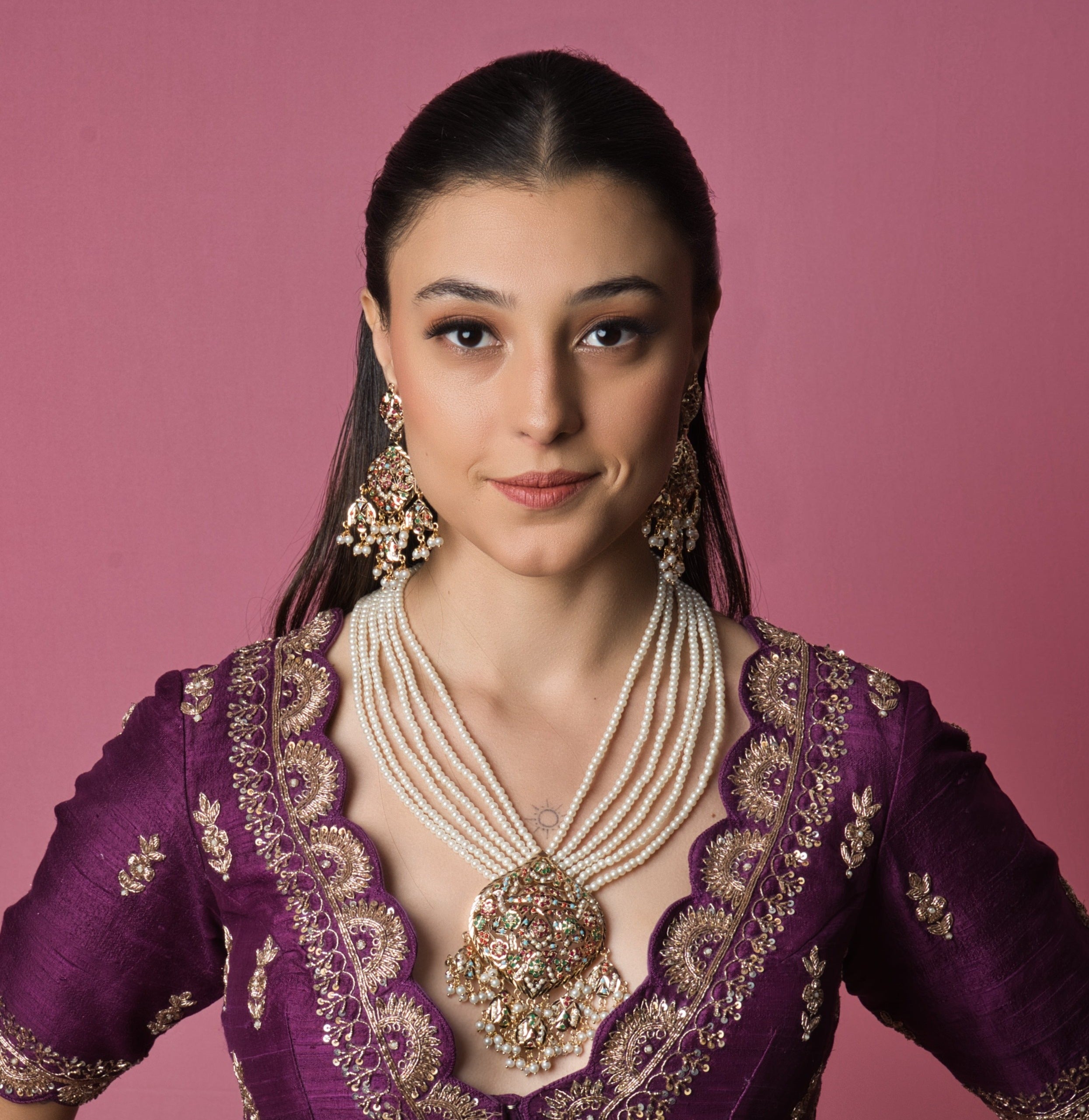 Royalty Navratan Pendant Set with Exquisite Earrings - QUEENS JEWELS
