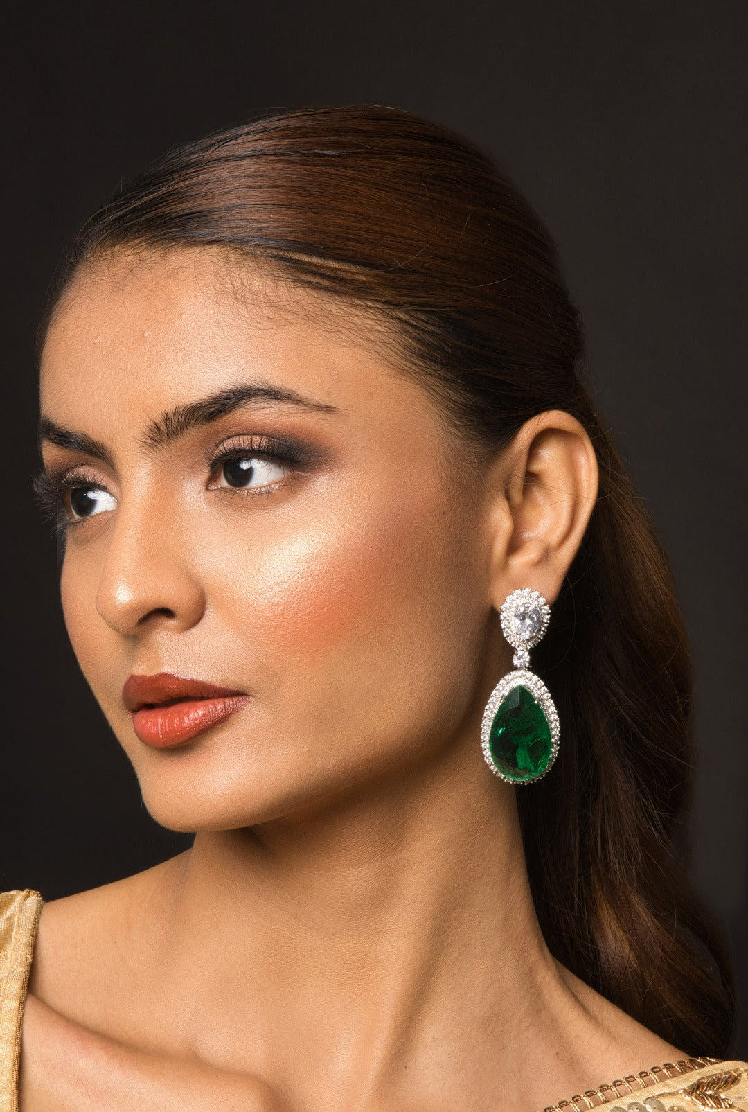 Arana Green American Diamond  Earrings - QUEENS JEWELS