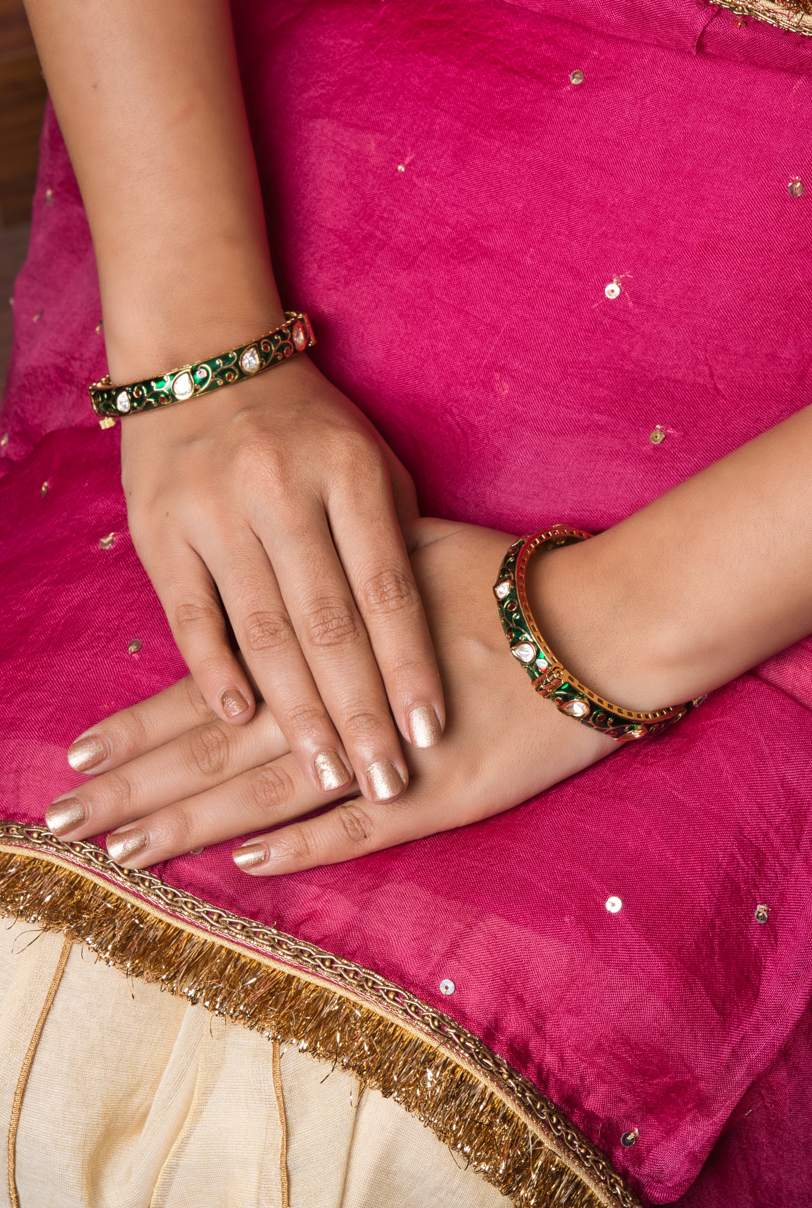 Enchanting Green Meenakari Bangles - Openable - QUEENS JEWELS
