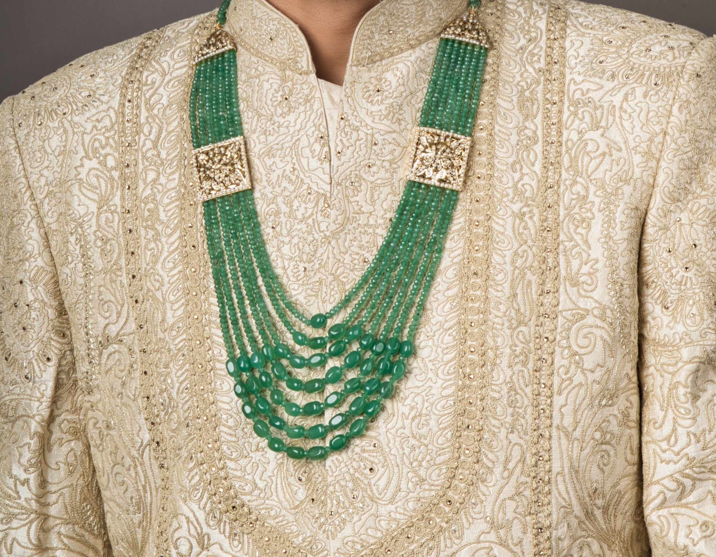 Regal Long Mint Green Groom Sherwani Mala - QUEENS JEWELS