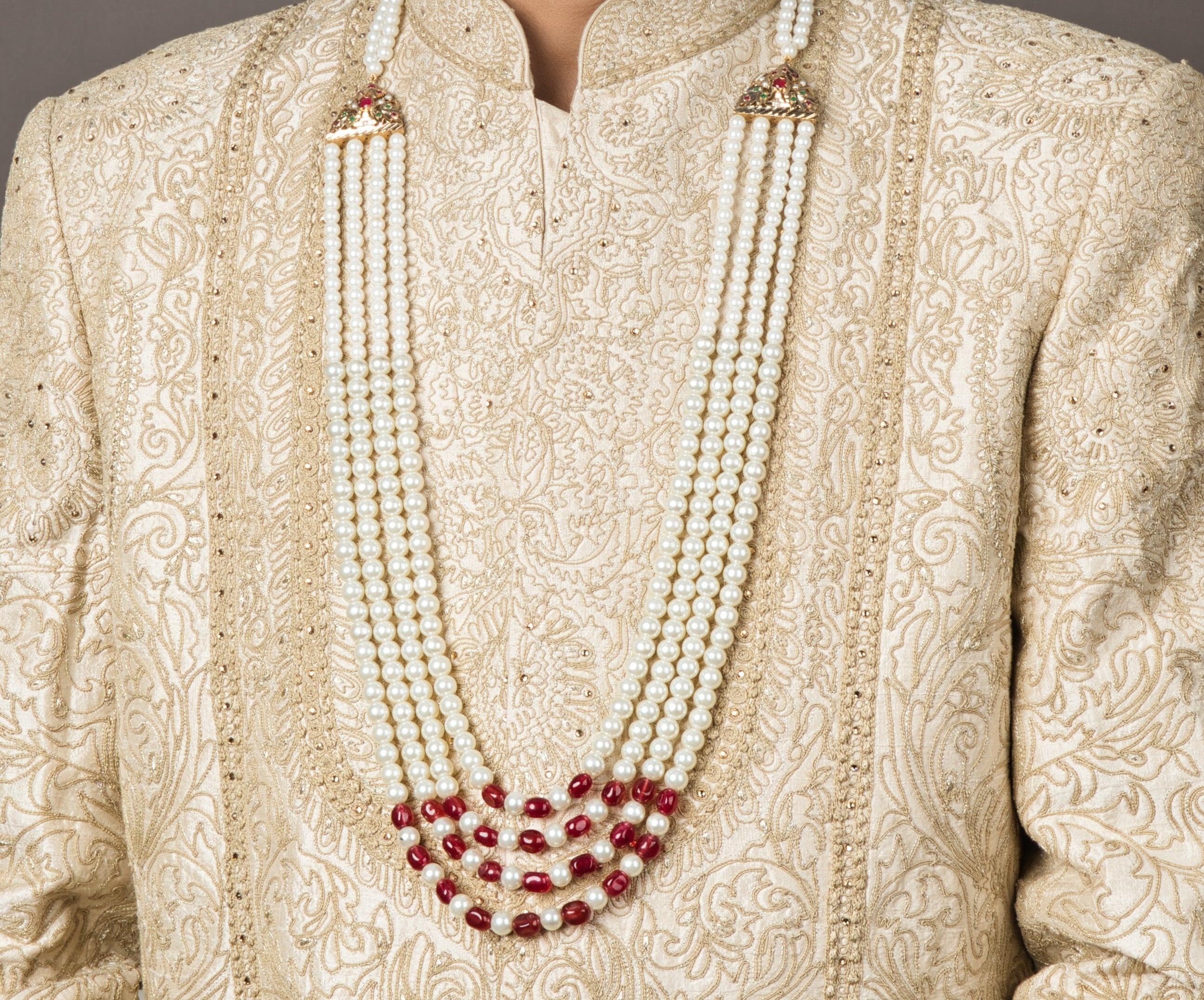 Regal Red and White Groom Sherwani Mala - QUEENS JEWELS