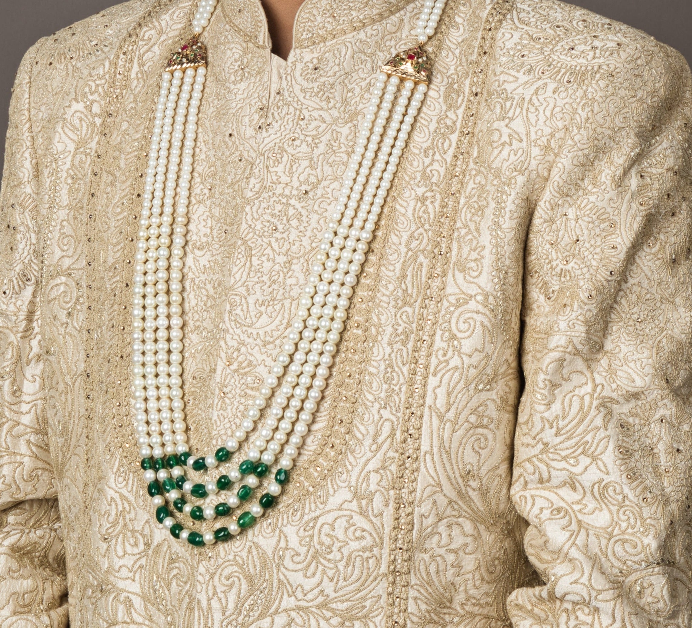 Royal Green and White Groom Sherwani Mala - QUEENS JEWELS