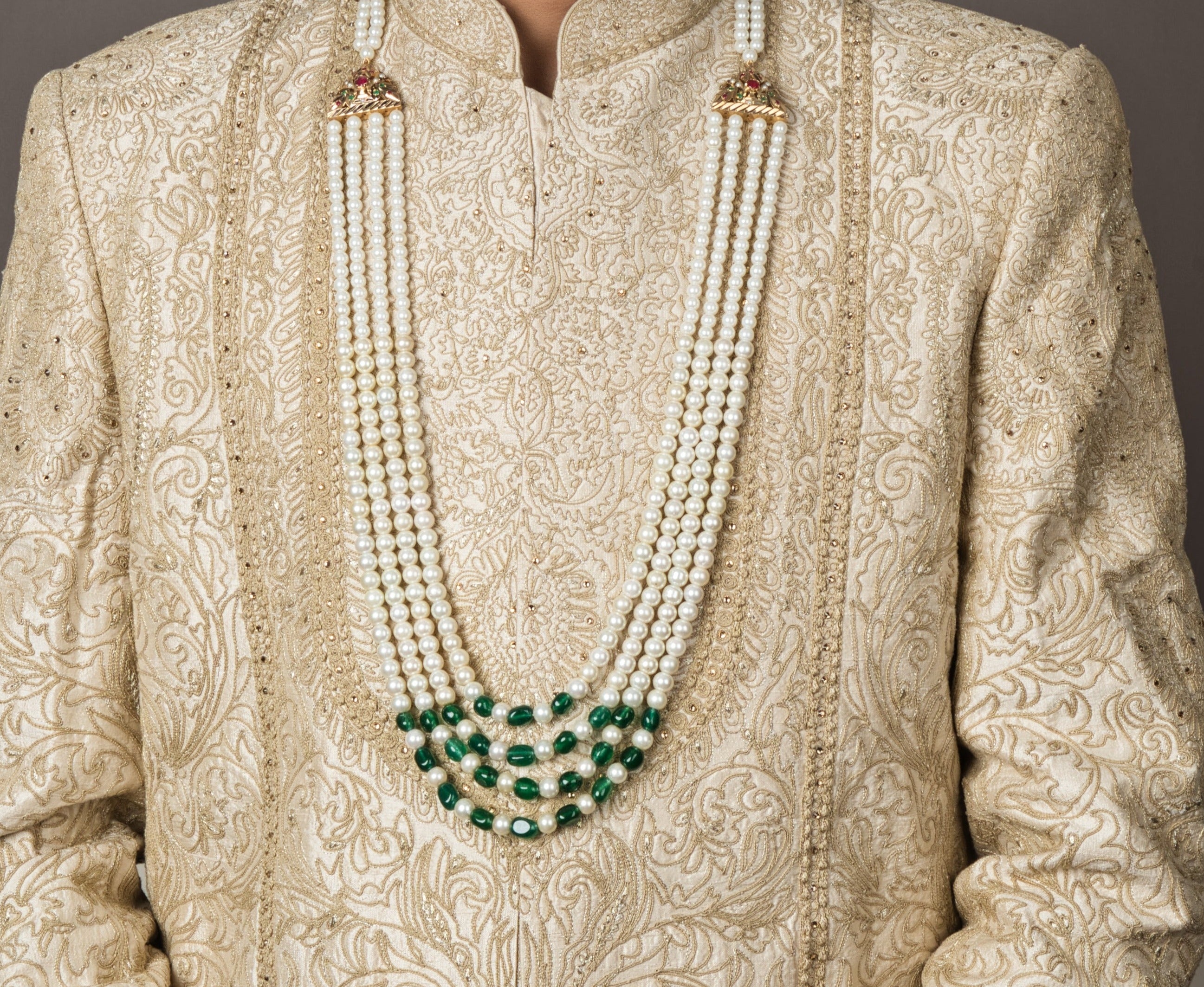 Royal Green and White Groom Sherwani Mala - QUEENS JEWELS