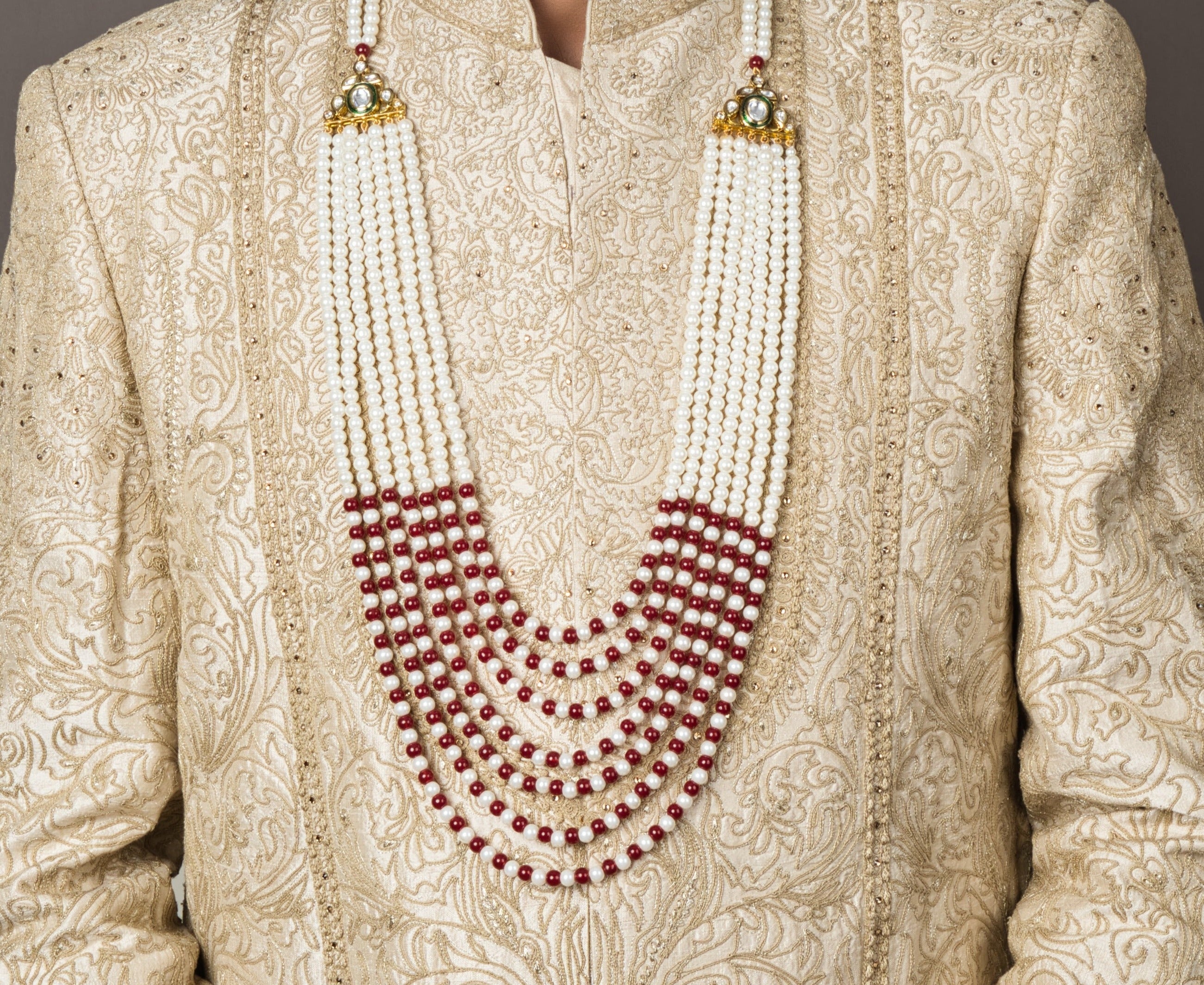 Stunning Red and White Groom Sherwani Mala - QUEENS JEWELS