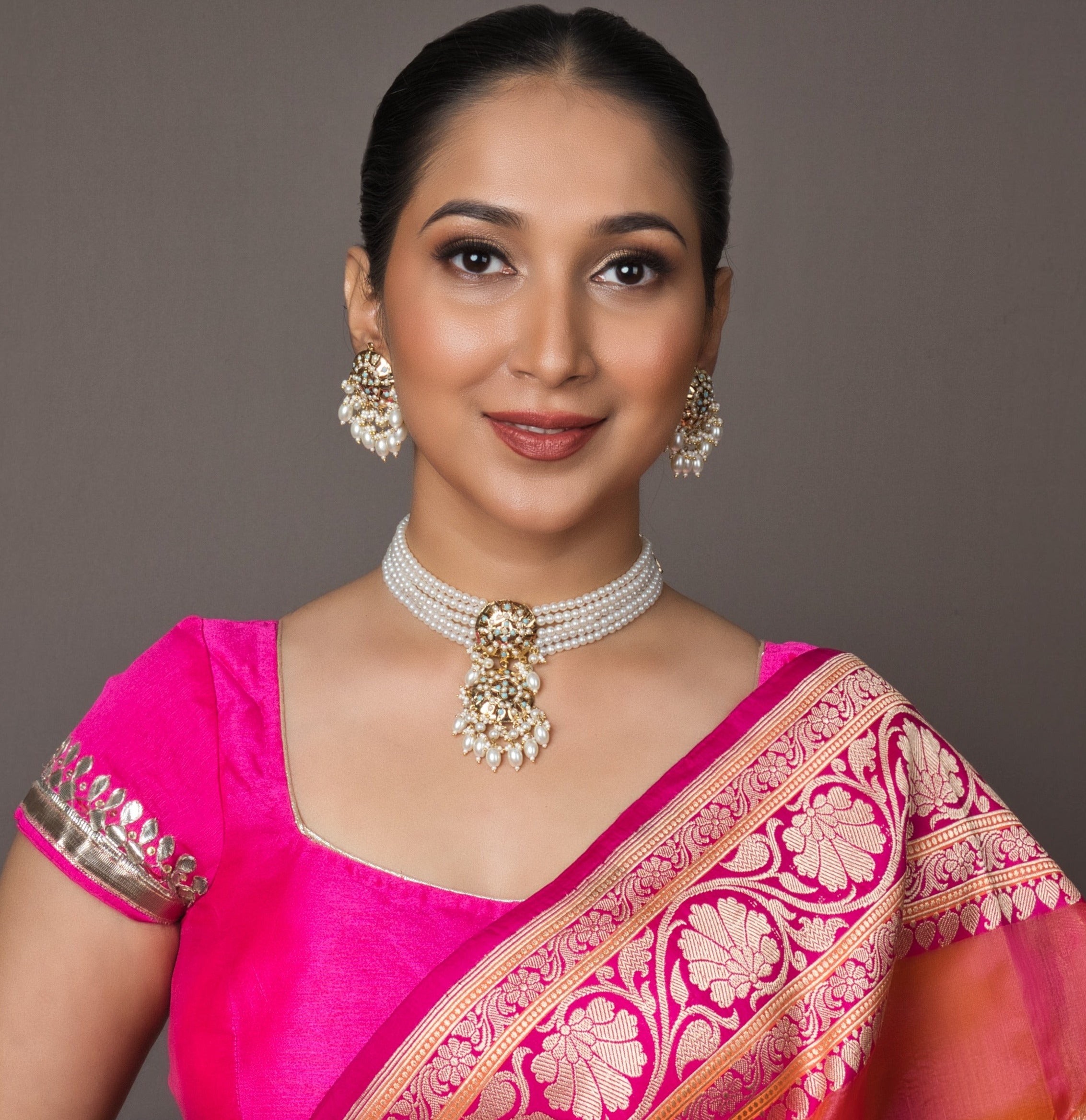 Exquisite Firoza Jadau Choker Set - with Earrings - QUEENS JEWELS