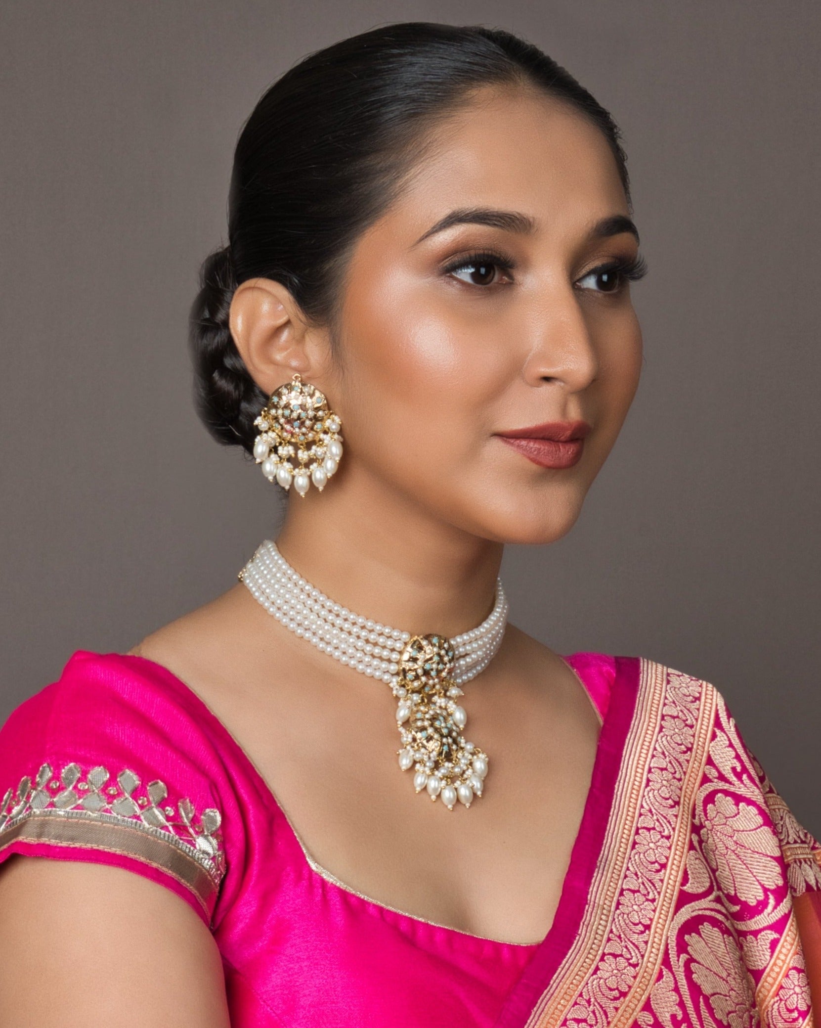 Exquisite Firoza Jadau Choker Set - with Earrings - QUEENS JEWELS