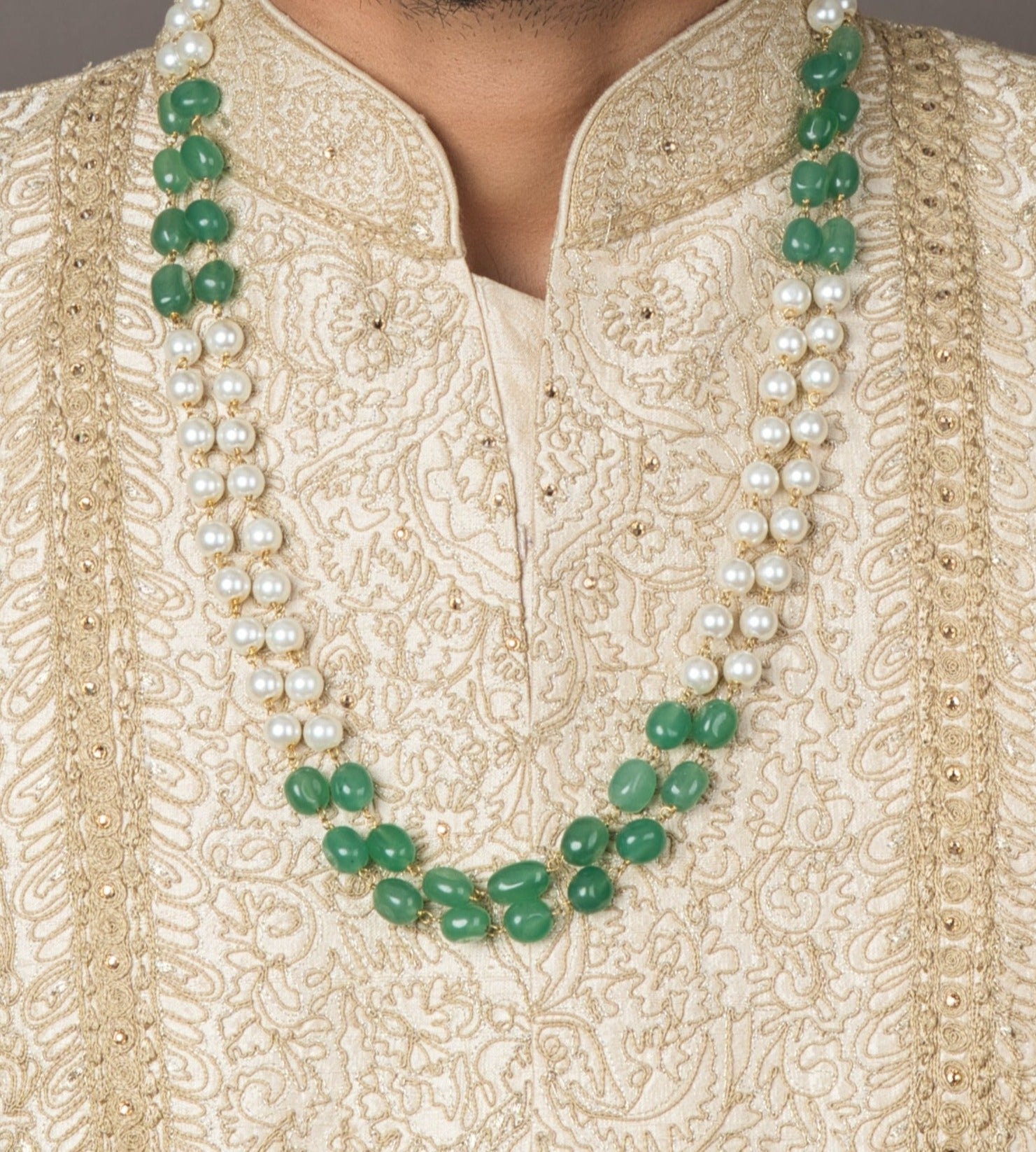 Verant Groom's Sherwani Mala - Mint Green and White - QUEENS JEWELS