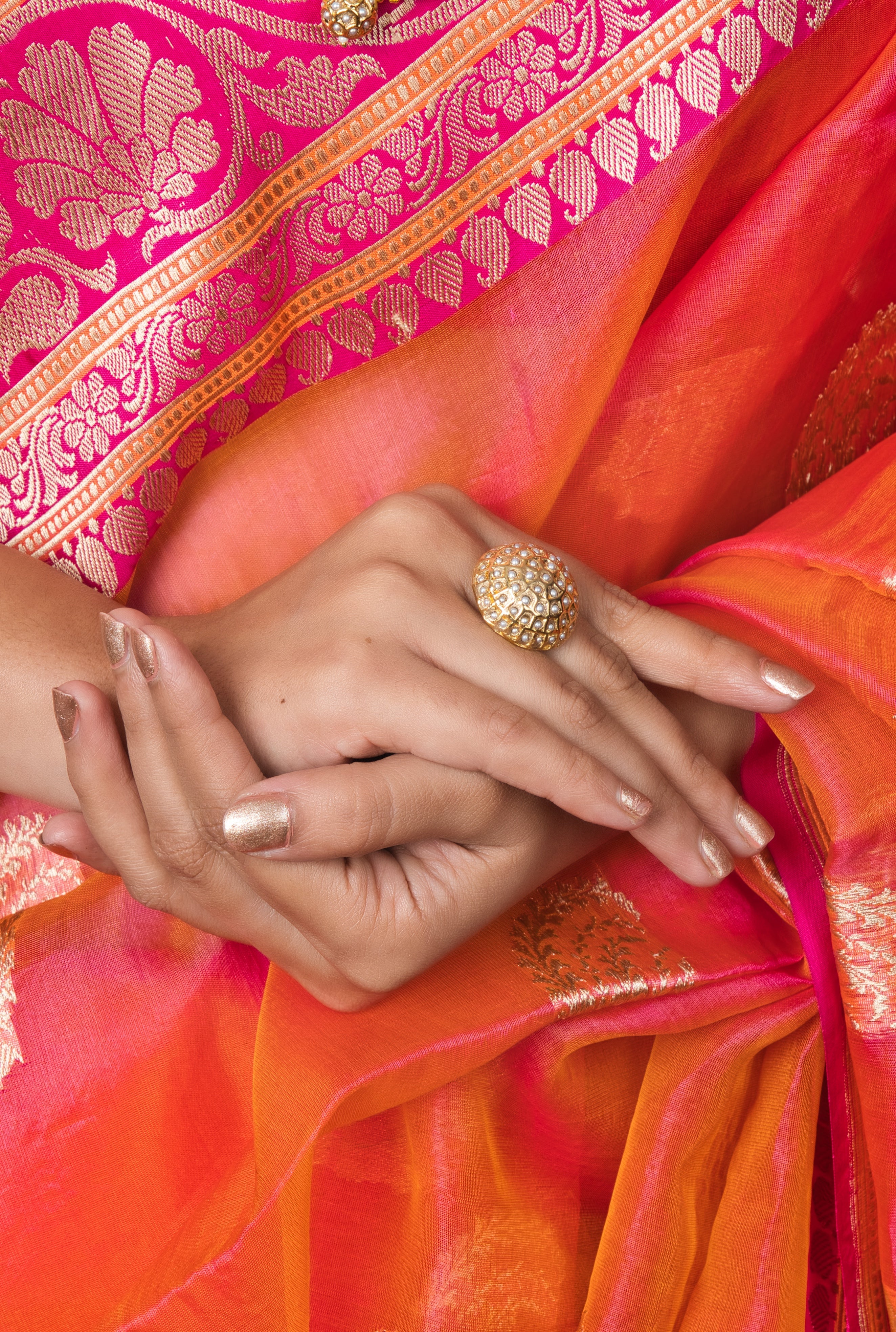 Gilded Majesty Adjustable Pearl Ring - QUEENS JEWELS