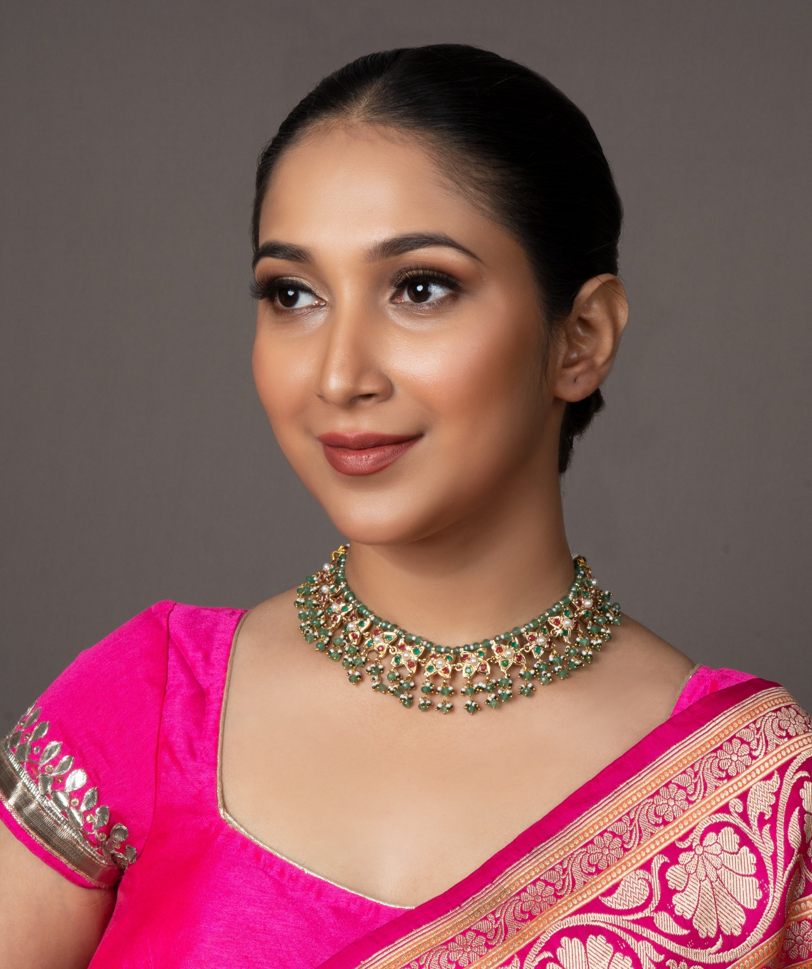 Opulent Mint Green Jadau Choker - QUEENS JEWELS