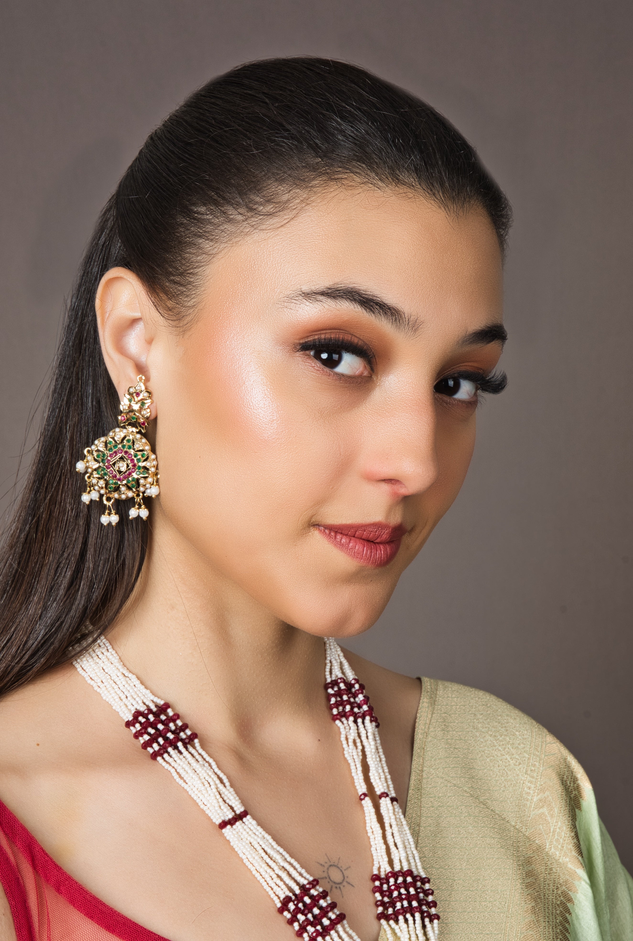 Enchanting Jadau Navratan Double Pendant - QUEENS JEWELS