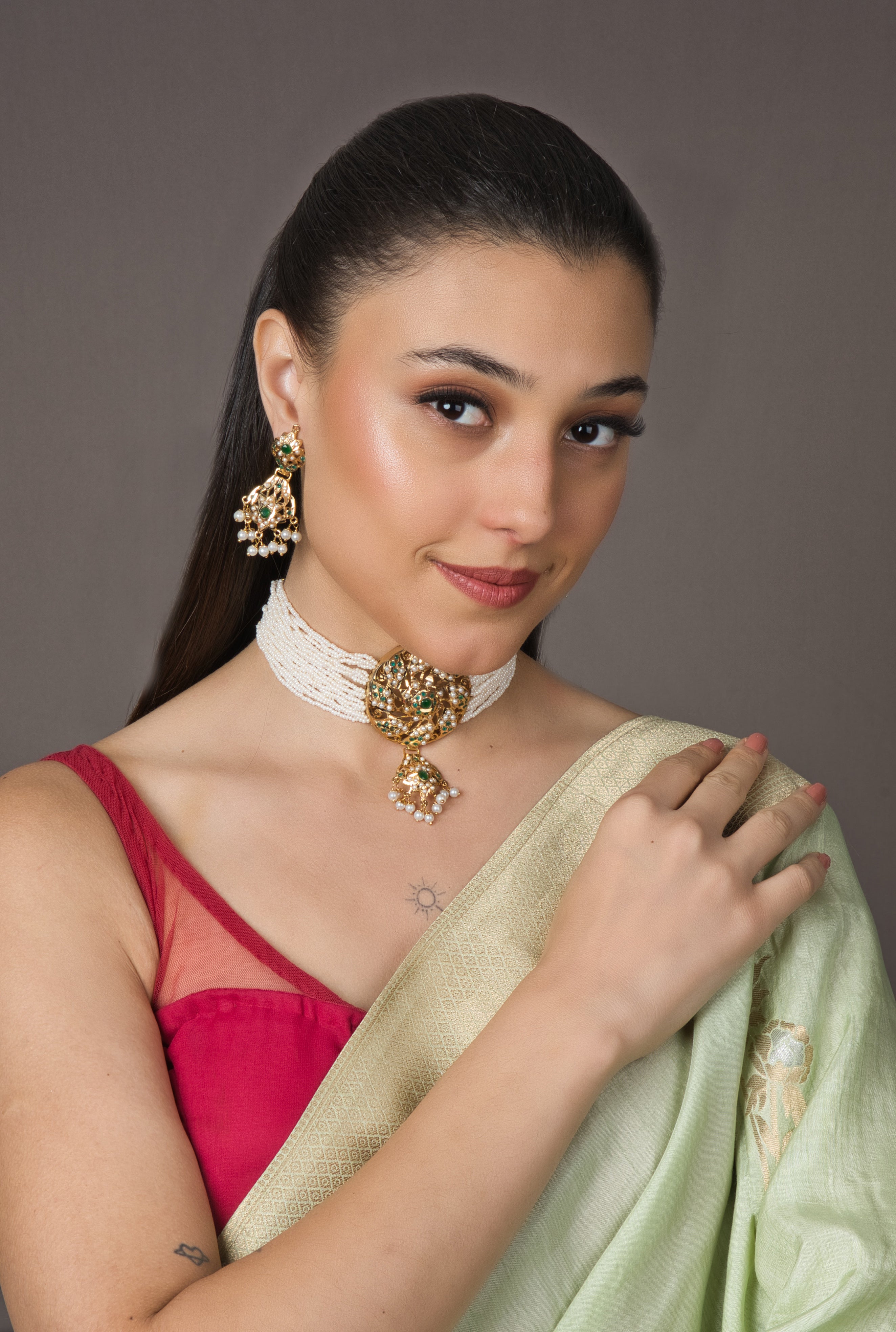 Vibrant Multicolor Jadau Disc Choker Set with Earrings