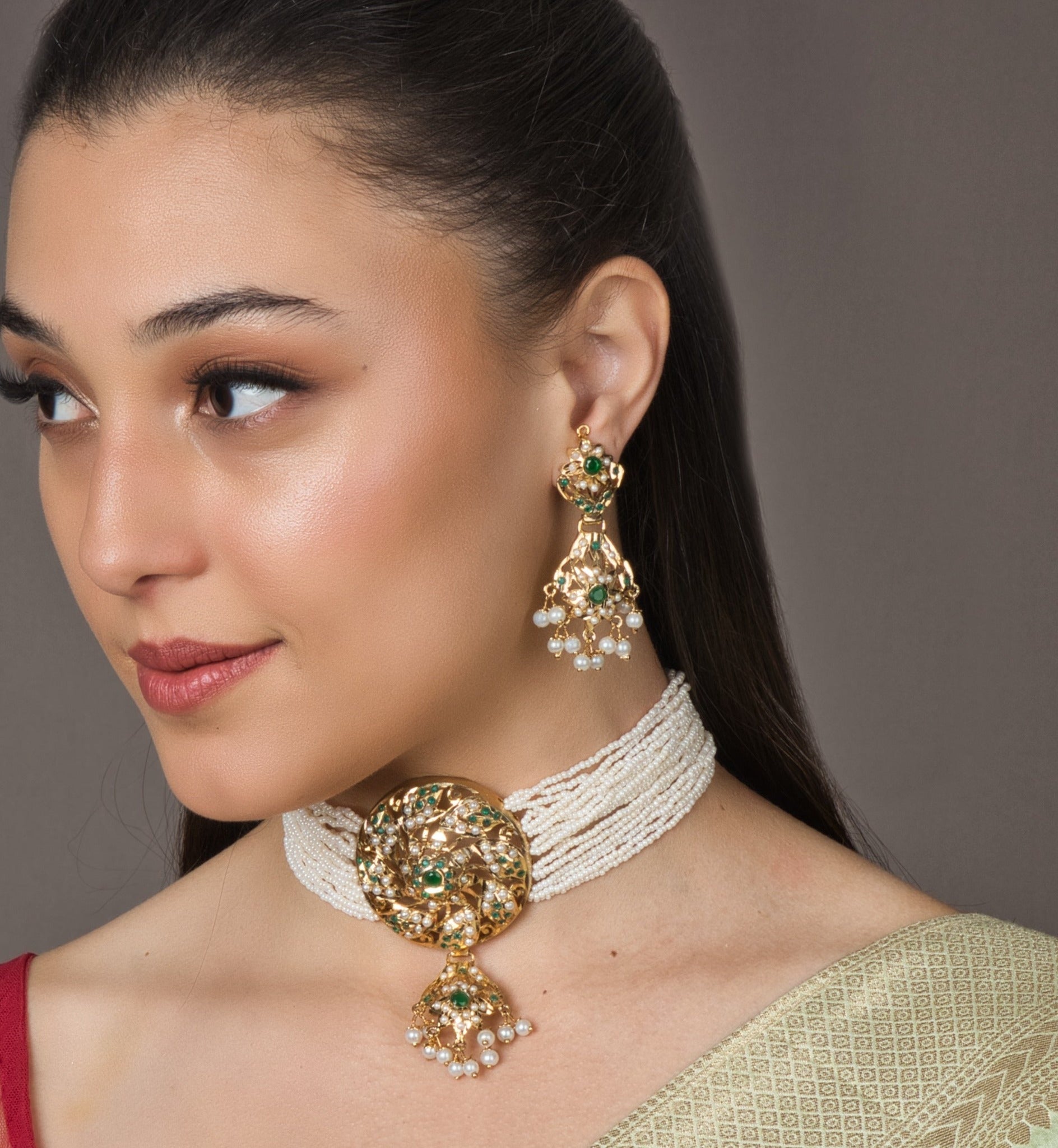 Vibrant Multicolor Jadau Disc Choker Set  - with Earrings - QUEENS JEWELS
