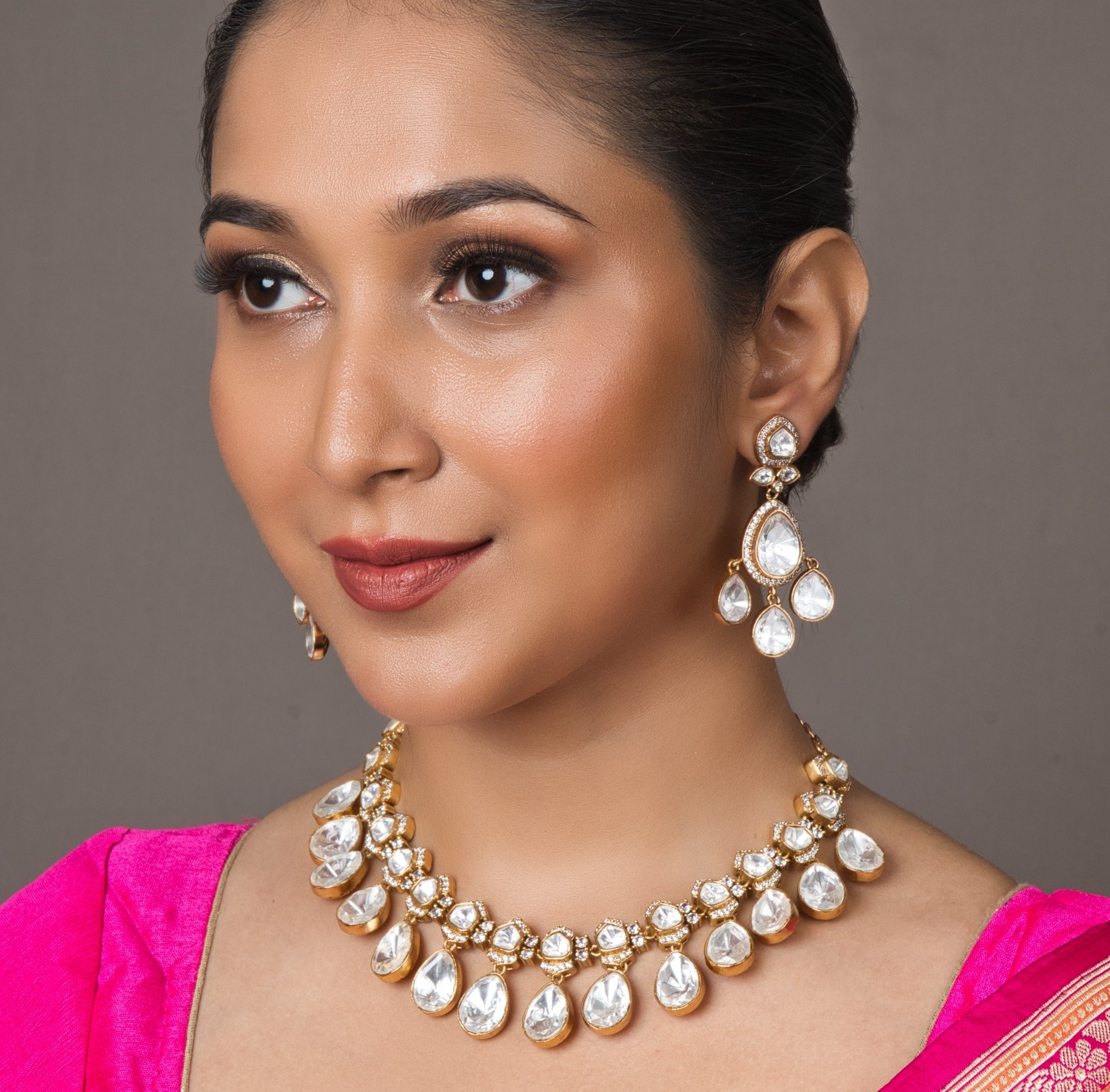 Radiant Polki Choker Set - with Earrings - QUEENS JEWELS
