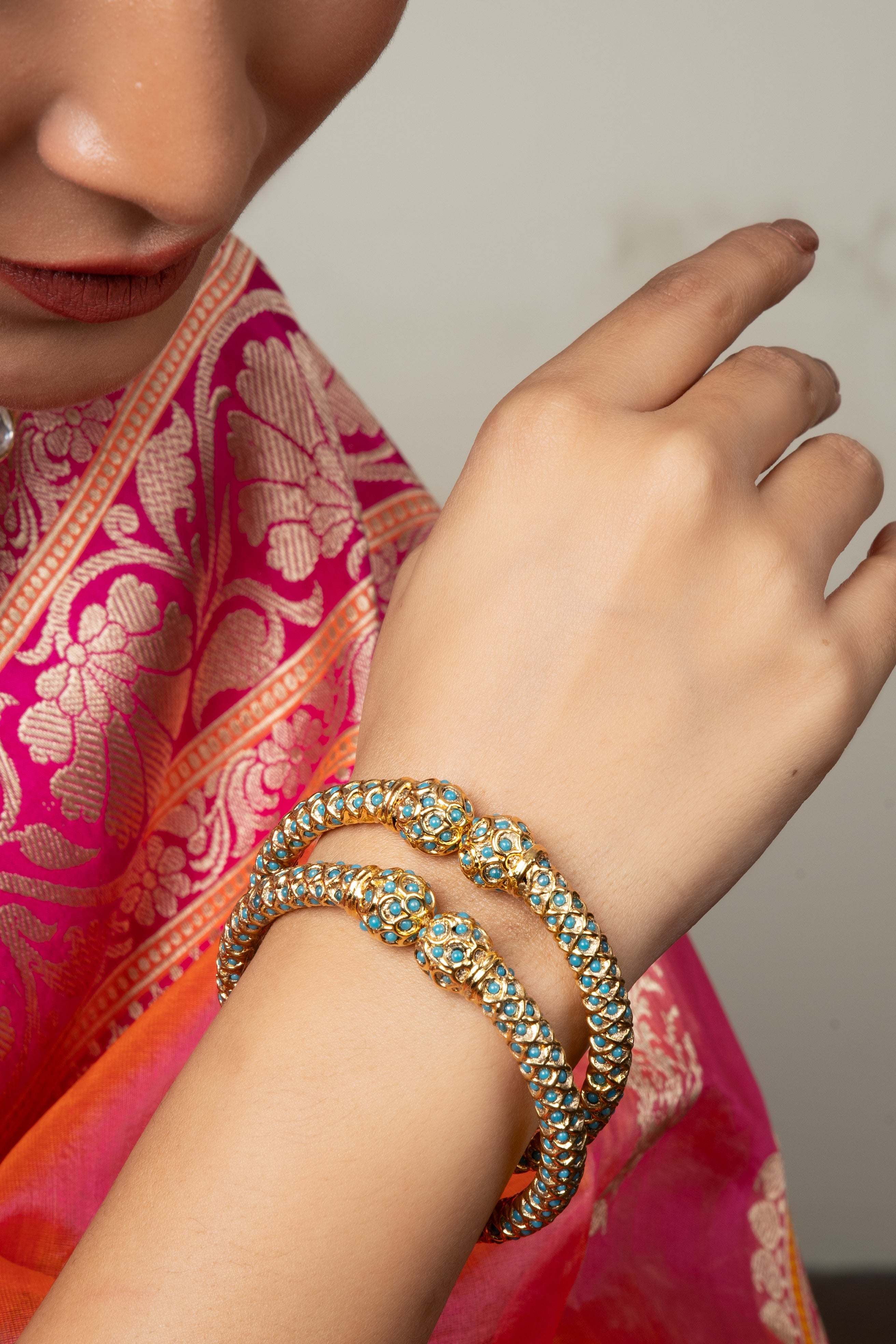 Sonamoti Openable Bangle Pair - Feroza - QUEENS JEWELS