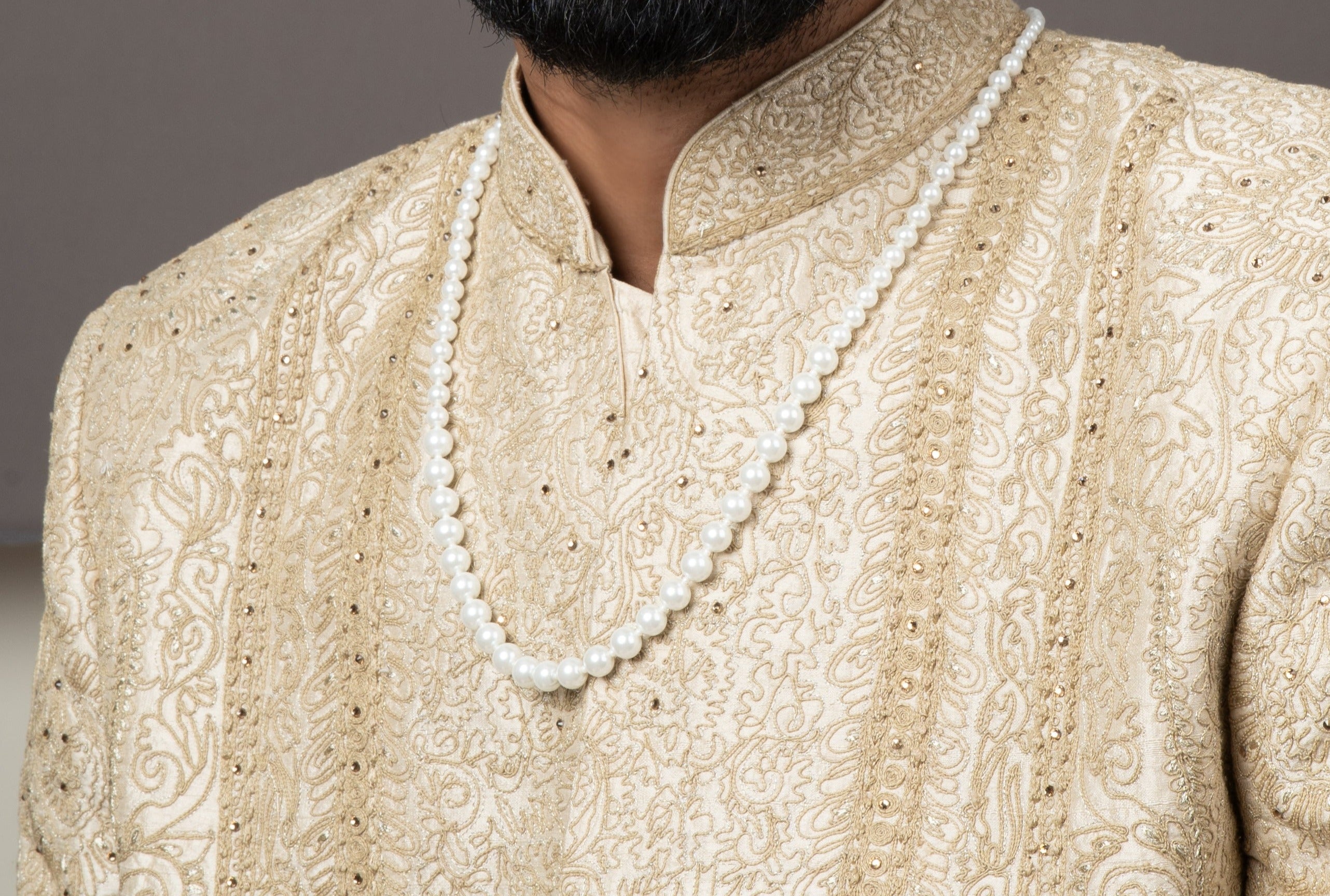 White Pearl single Layer Grooms Sherwani Mala - QUEENS JEWELS