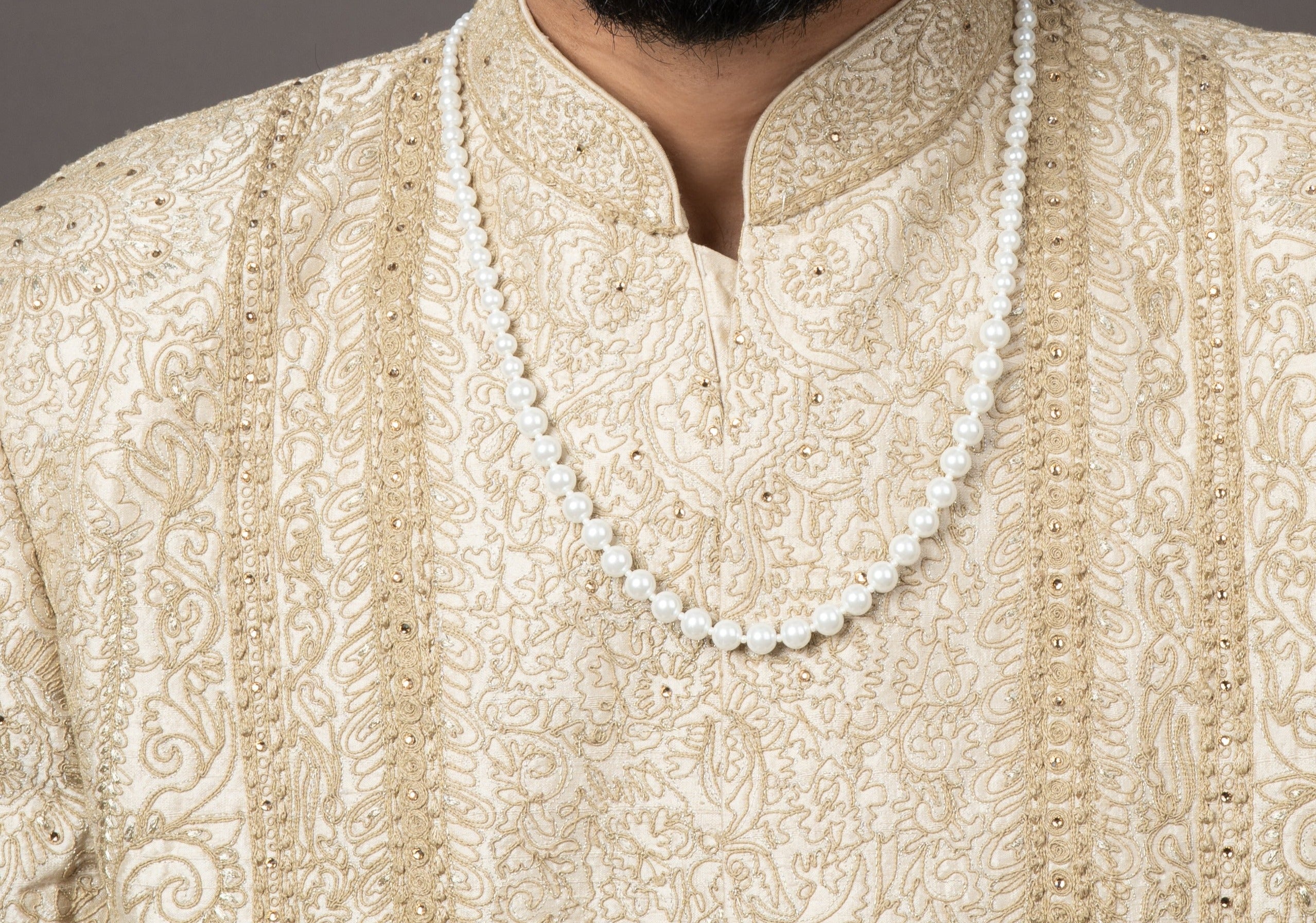 White Pearl single Layer Grooms Sherwani Mala - QUEENS JEWELS