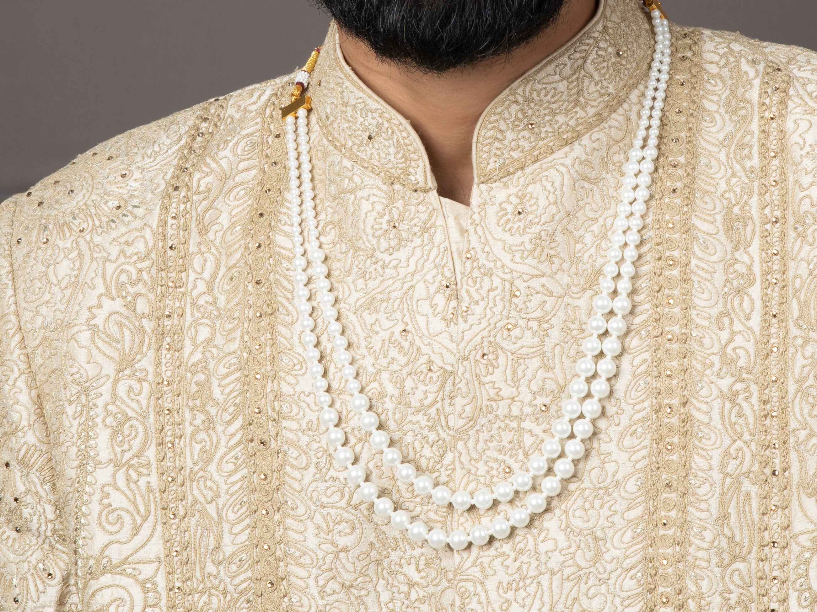 White Pearl Double Layer Grooms Sherwani Mala - QUEENS JEWELS